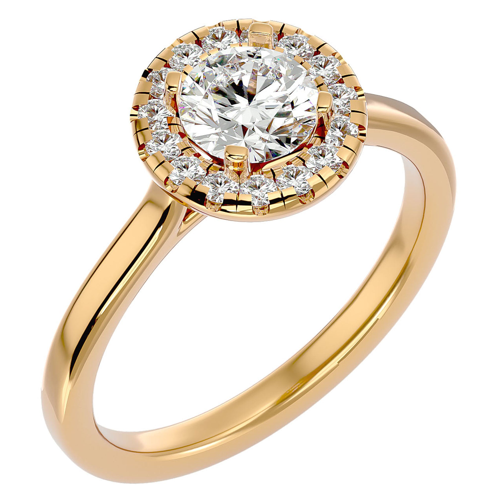 Inel de Logodnă din Aur 14k cu Moissanite Brilliant Rotund Halo de 1.04 ct din 14k Aur Galben - Castelo.ro