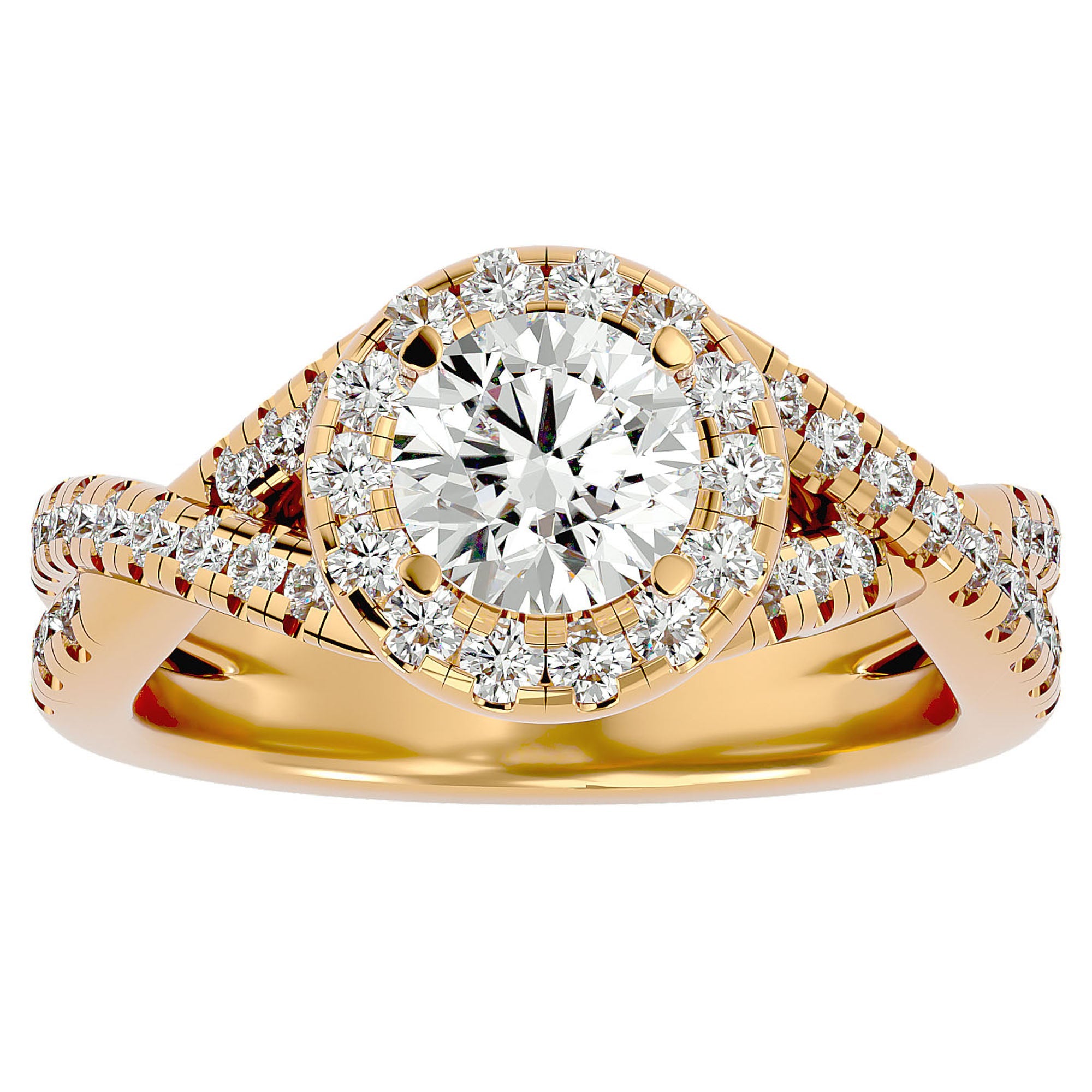 Inel de Logodnă din Aur 14k cu Diamante Naturale Brilliant Rotund Halo Pavé de 1.86 ct din 14k Aur Galben - Castelo.ro