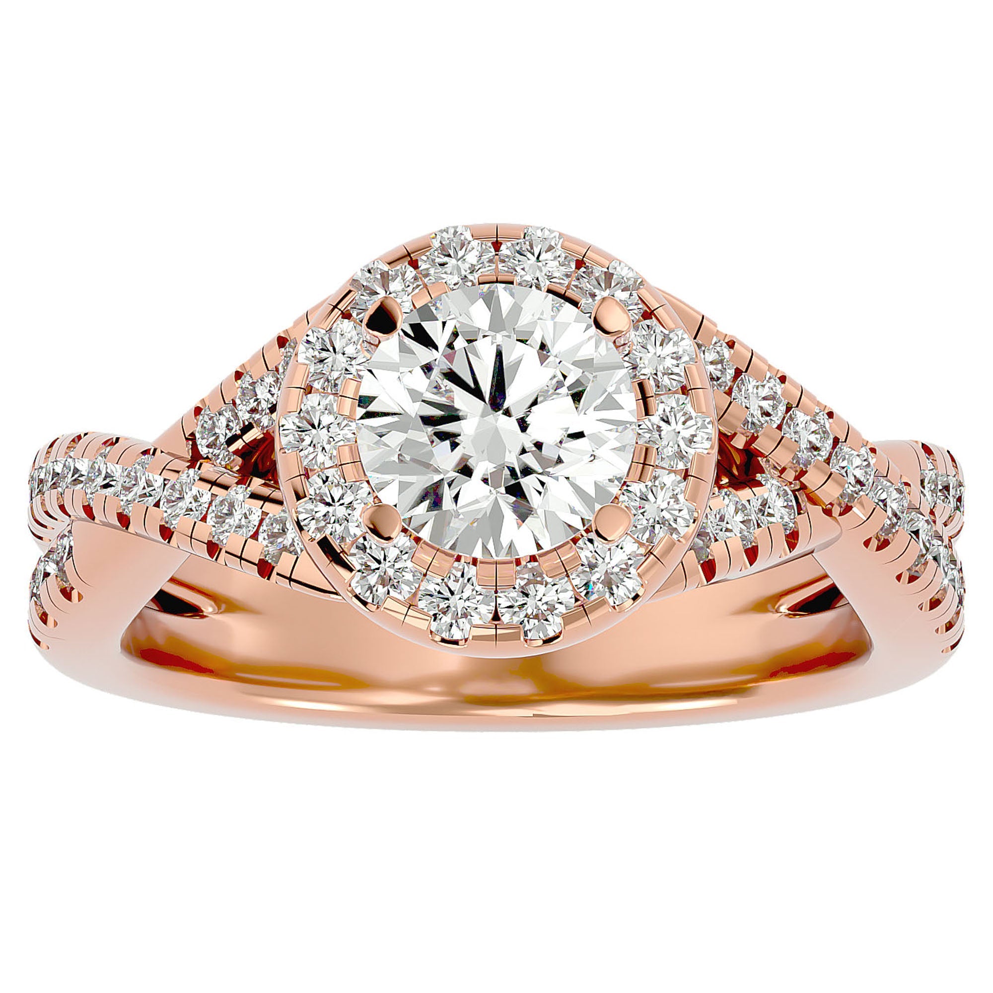 Inel de Logodnă din Aur 14k cu Diamante Naturale Brilliant Rotund Halo Pavé de 1.86 ct din 14k Aur Roz - Castelo.ro