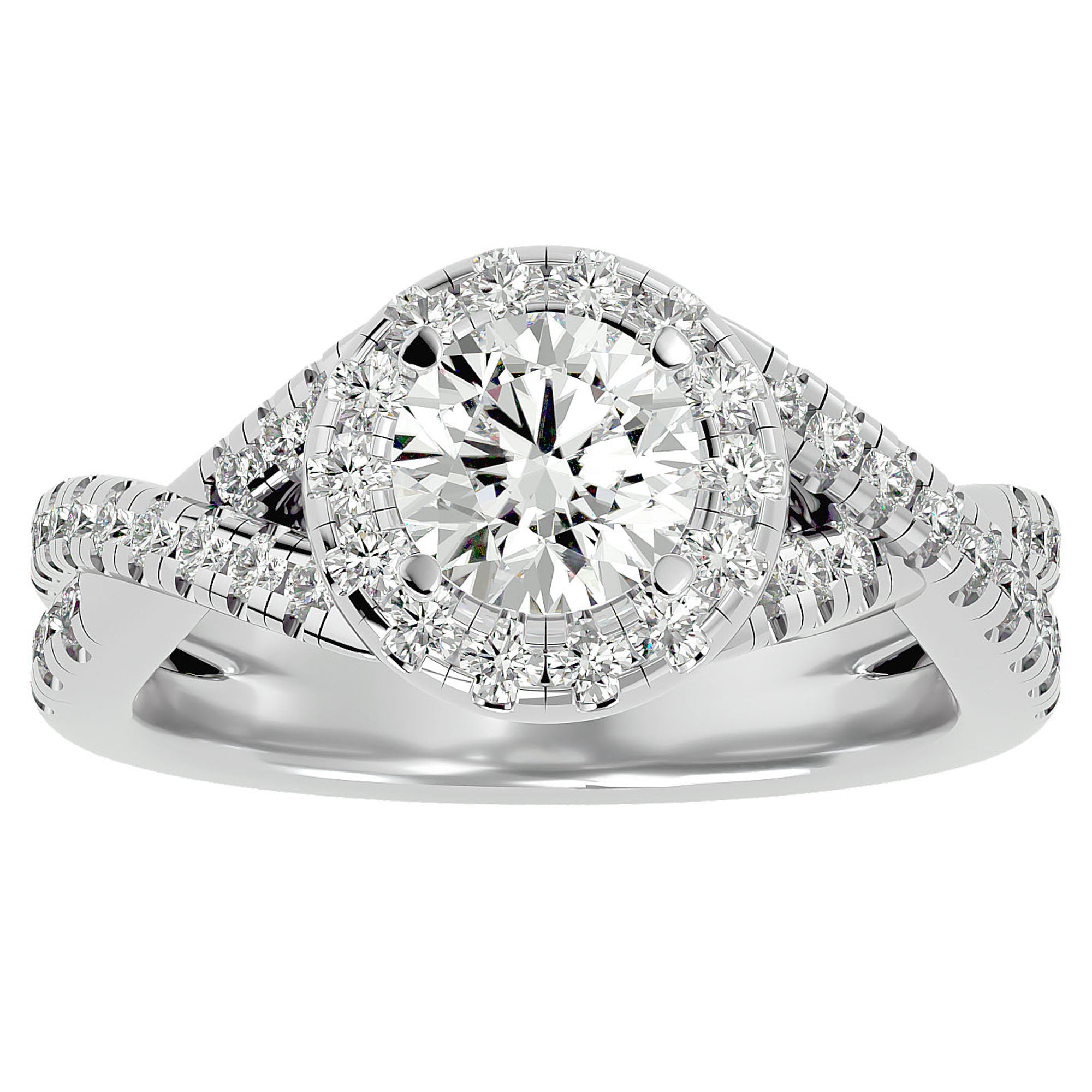 Inel de Logodnă din Aur 14k cu Diamante Naturale Brilliant Rotund Halo Pavé de 1.86 ct din 14k Aur Alb - Castelo.ro