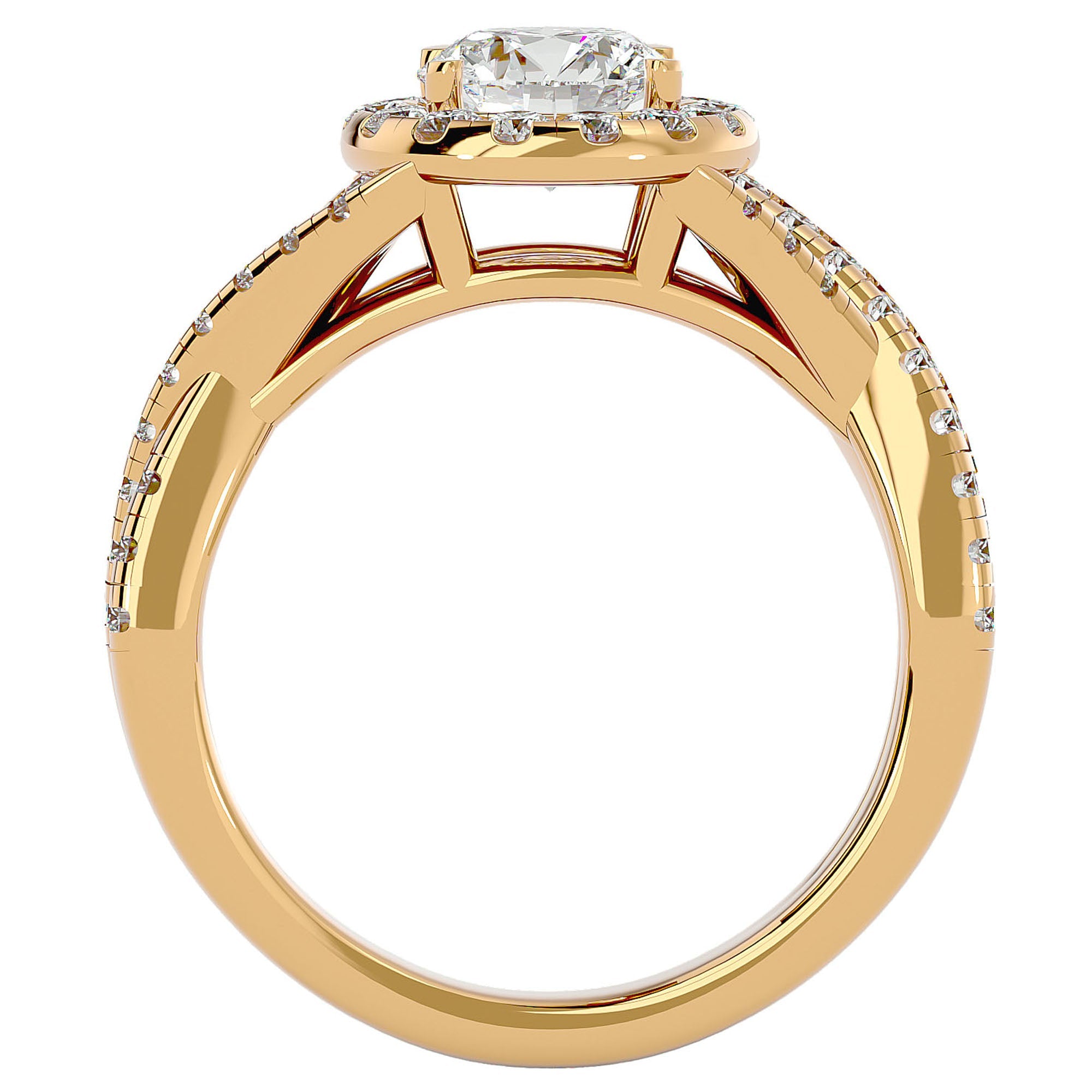 Inel de Logodnă din Aur 14k cu Diamante Create în Laborator Brilliant Rotund Halo Pavé de 1.86 ct din 14k Aur Galben - Castelo.ro