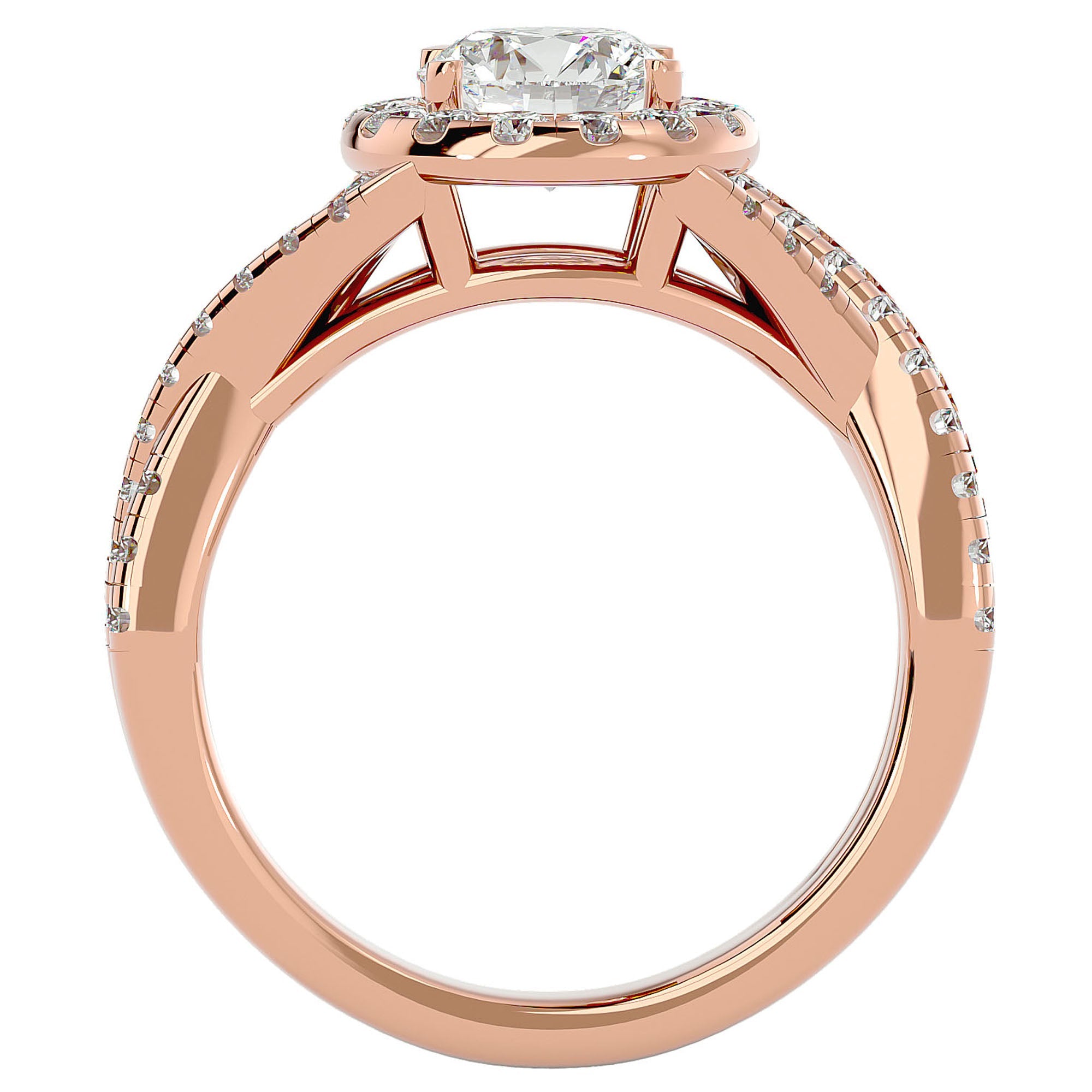Inel de Logodnă din Aur 14k cu Diamante Naturale Brilliant Rotund Halo Pavé de 1.86 ct din 14k Aur Roz - Castelo.ro