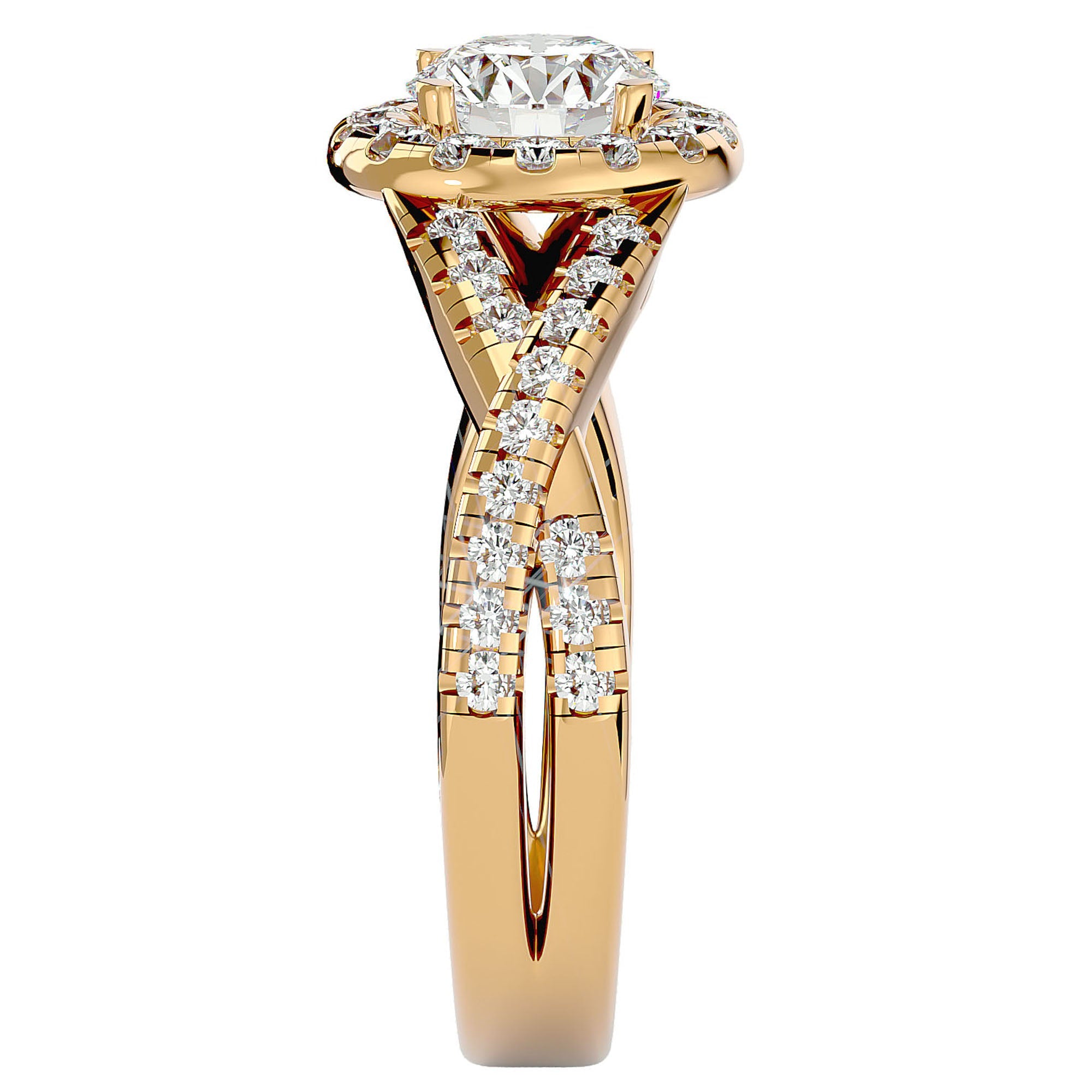 Inel de Logodnă din Aur 14k cu Diamante Naturale Brilliant Rotund Halo Pavé de 1.86 ct din 14k Aur Galben - Castelo.ro