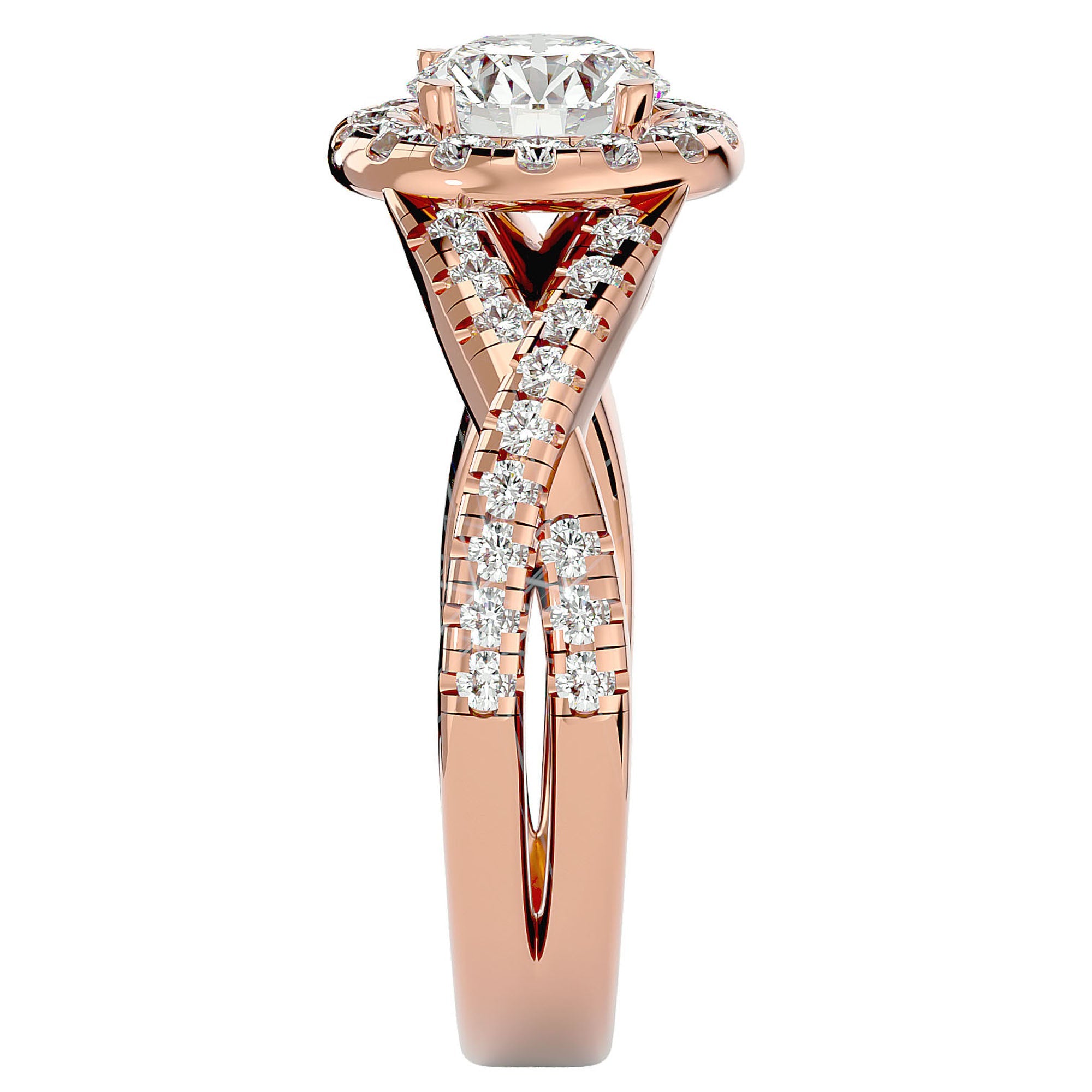Inel de Logodnă din Aur 14k cu Moissanite Brilliant Rotund Halo Pavé de 1.86 ct din 14k Aur Roz - Castelo.ro