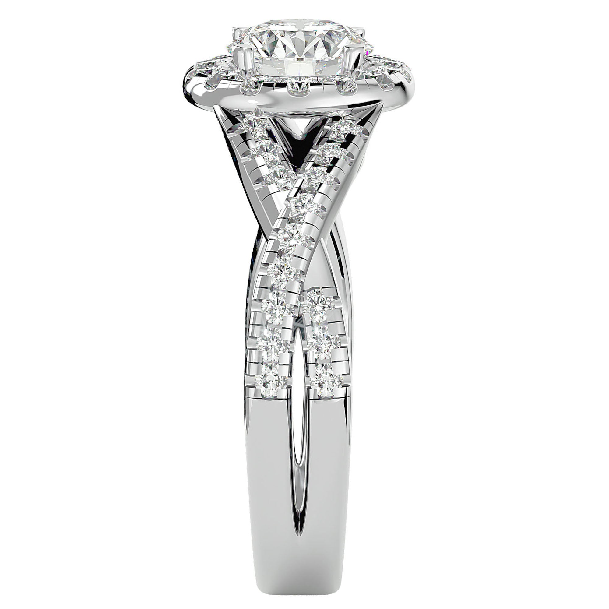 Inel de Logodnă din Aur 14k cu Diamante Naturale Brilliant Rotund Halo Pavé de 1.86 ct din 14k Aur Alb - Castelo.ro