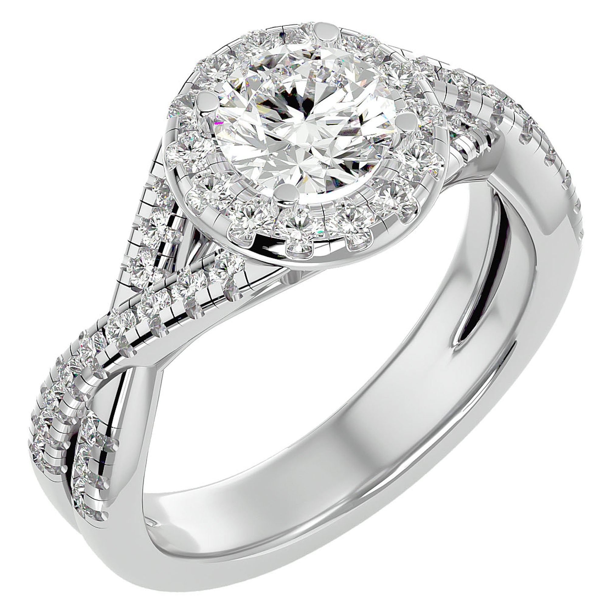 Inel de Logodnă din Aur 14k cu Diamante Naturale Brilliant Rotund Halo Pavé de 1.86 ct din 14k Aur Alb - Castelo.ro