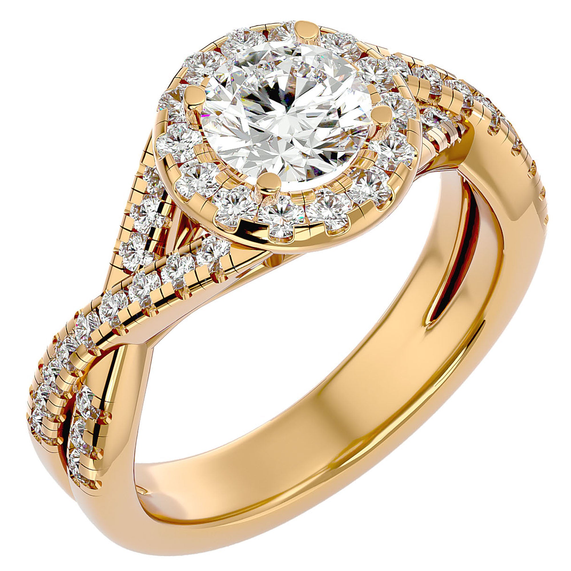 Inel de Logodnă din Aur 14k cu Diamante Naturale Brilliant Rotund Halo Pavé de 1.86 ct din 14k Aur Galben - Castelo.ro