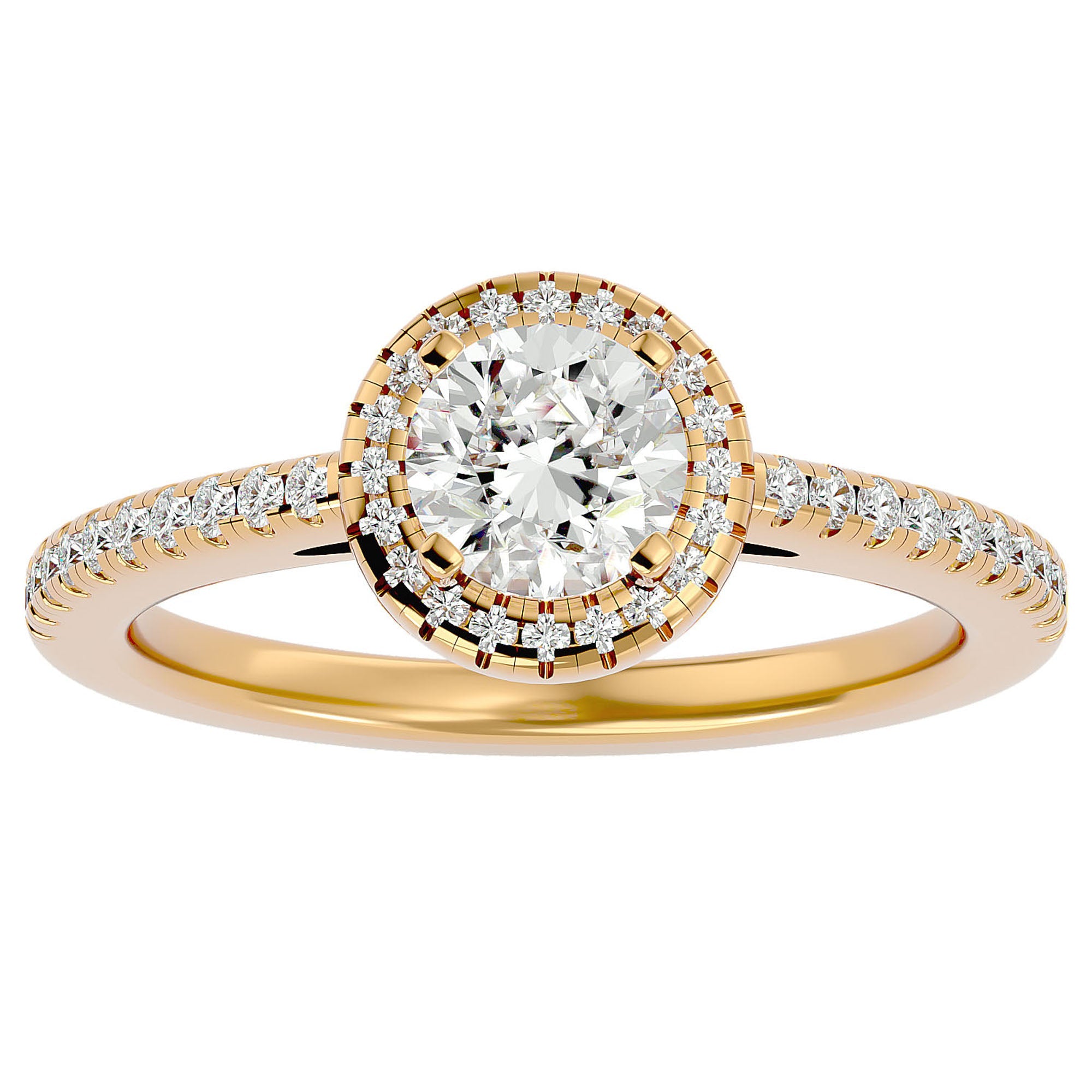 Inel de Logodnă din Aur 14k cu Diamante Naturale Brilliant Rotund Halo Pavé de 1.12 ct din 14k Aur Galben - Castelo.ro