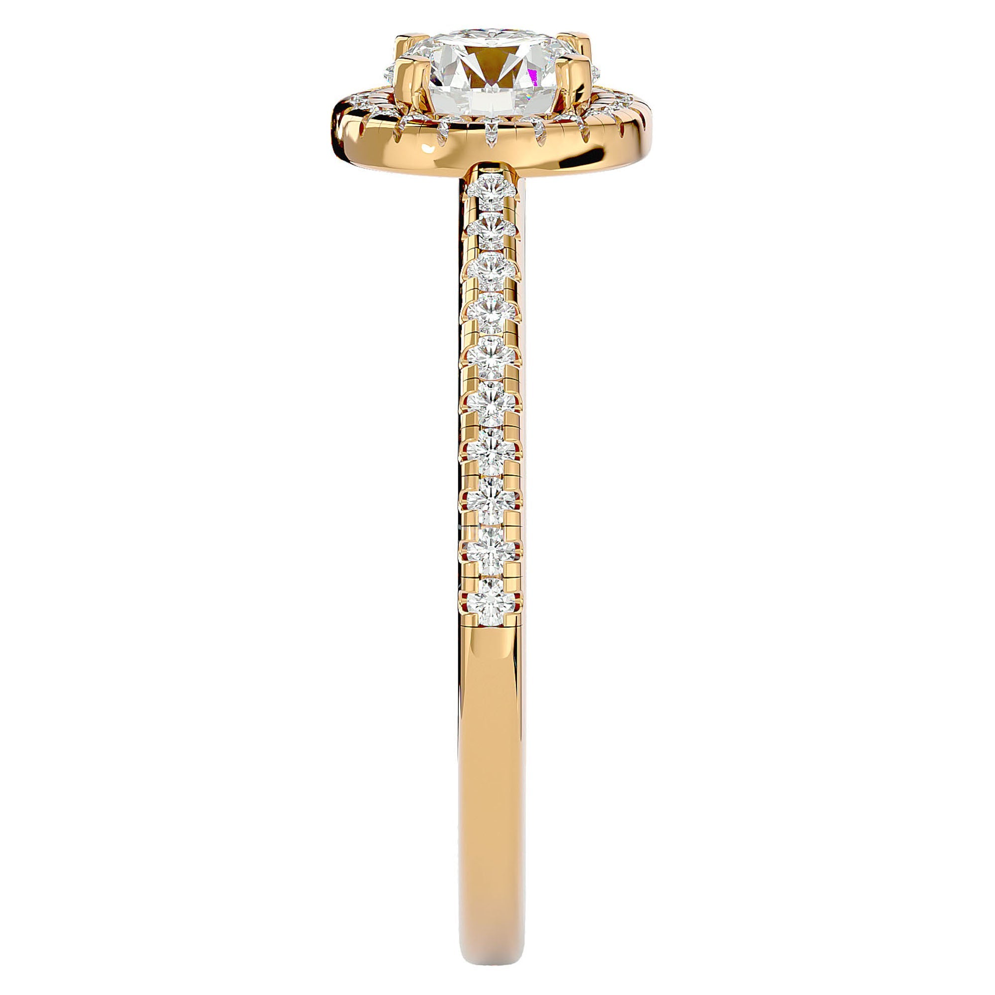 Inel de Logodnă cu Moissanite Brilliant Rotund Halo Pavé de 1.12 ct din 18k Aur Galben - Castelo.ro