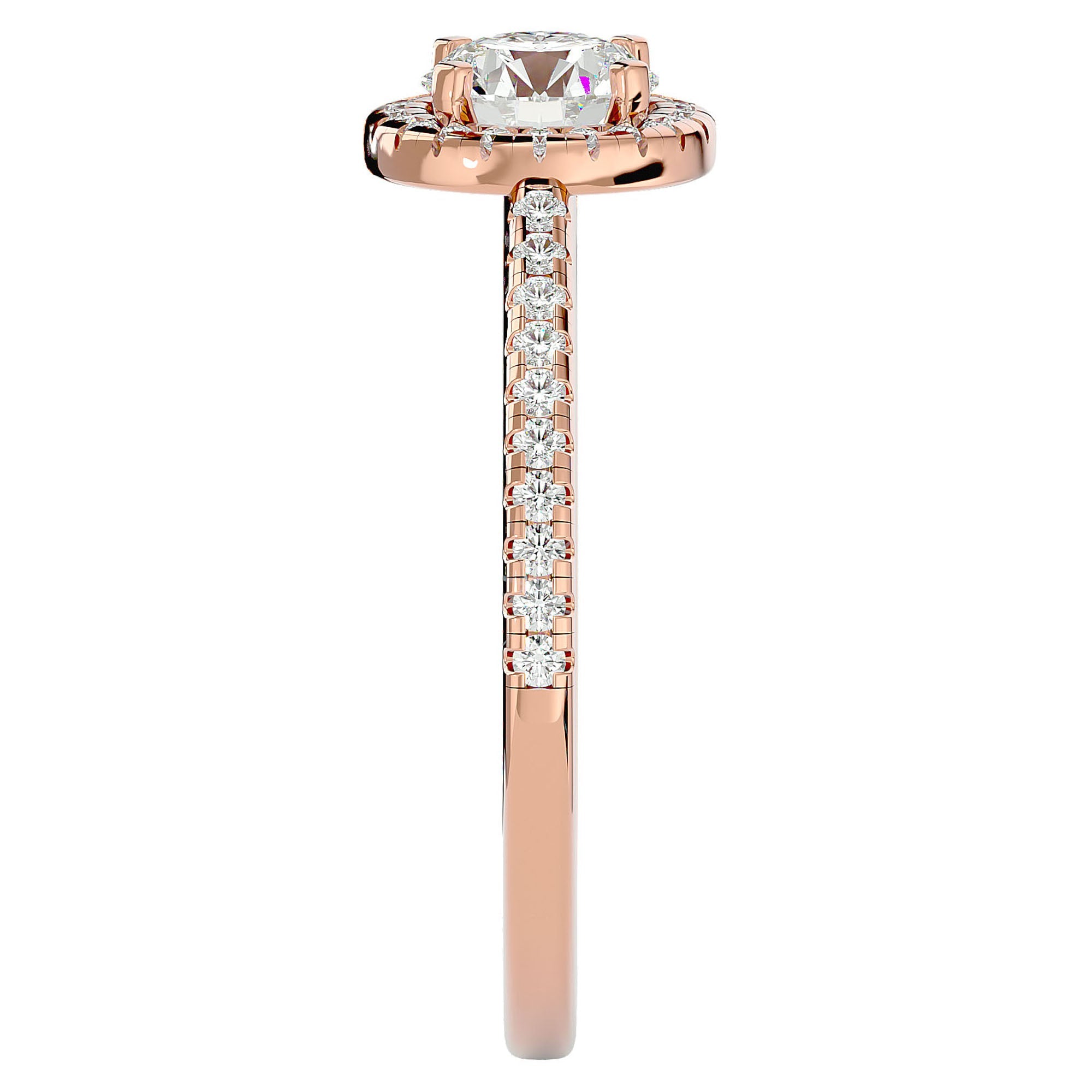 Inel de Logodnă cu Moissanite Brilliant Rotund Halo Pavé de 1.12 ct din 18k Aur Roz - Castelo.ro