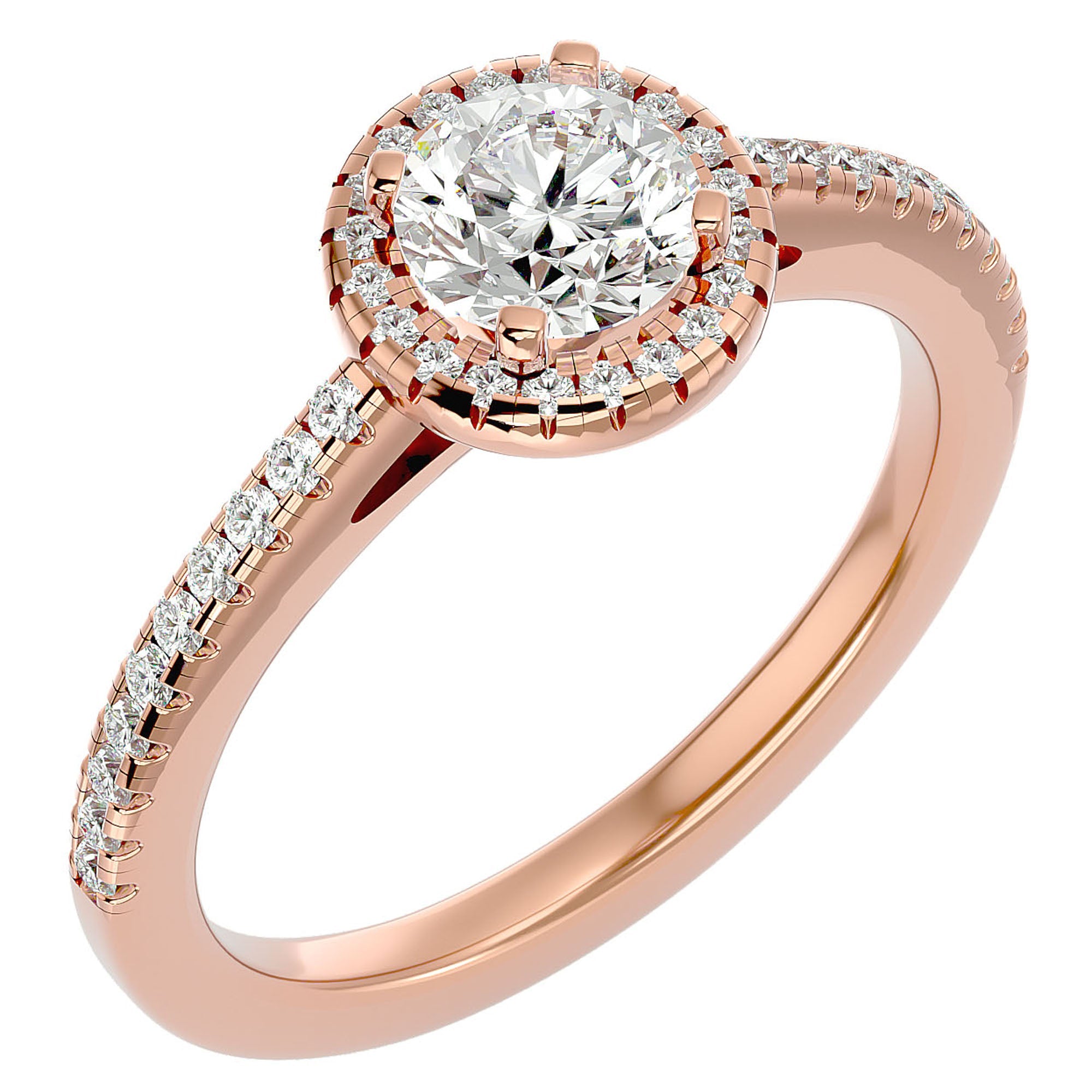 Inel de Logodnă cu Moissanite Brilliant Rotund Halo Pavé de 1.12 ct din 18k Aur Roz - Castelo.ro