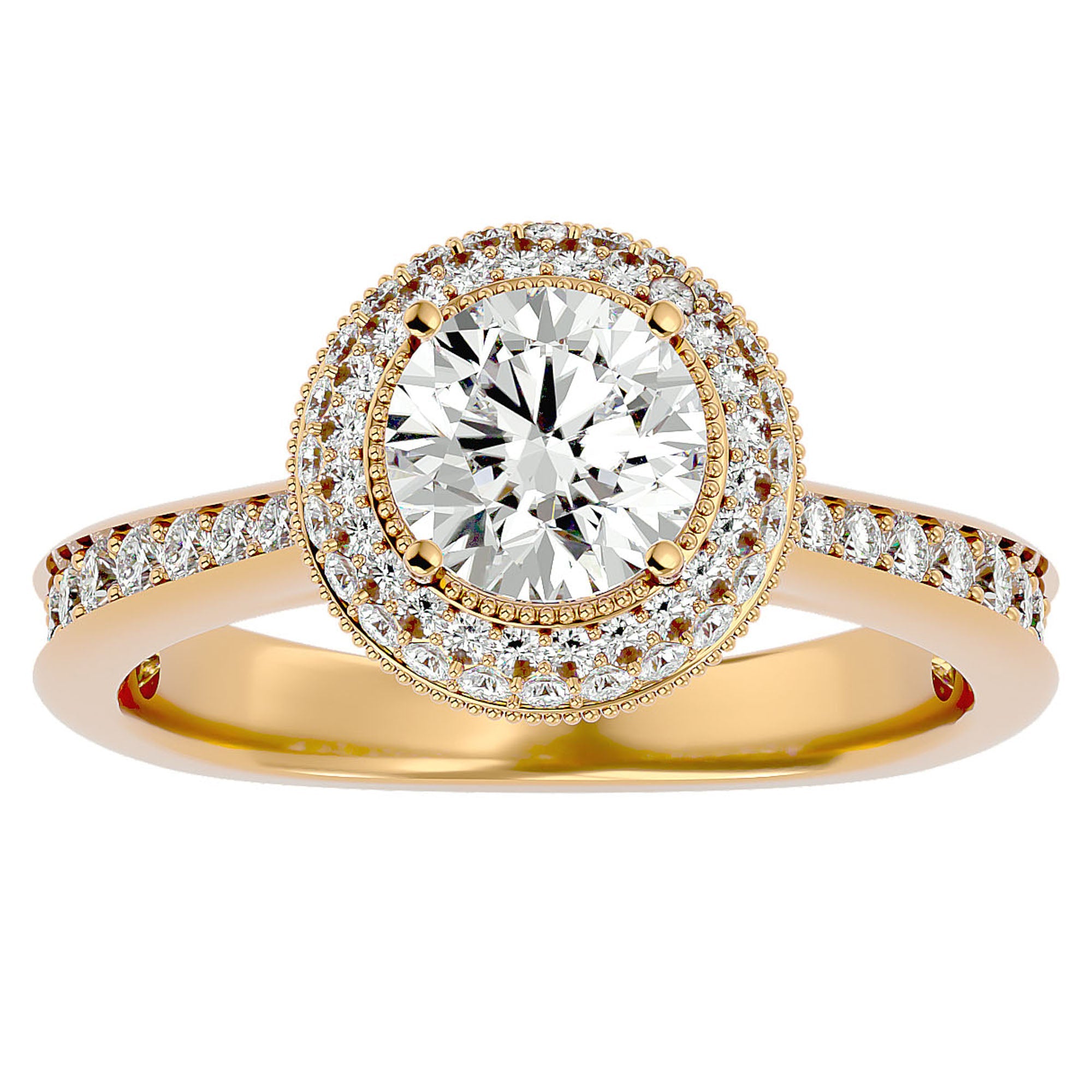 Inel de Logodnă din Aur 14k cu Moissanite Brilliant Rotund Halo Pavé de 1.59 ct din 14k Aur Galben - Castelo.ro