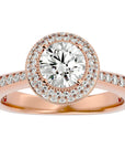 Inel de Logodnă din Aur 14k cu Diamante Create în Laborator Brilliant Rotund Halo Pavé de 1.59 ct din 14k Aur Roz - Castelo.ro
