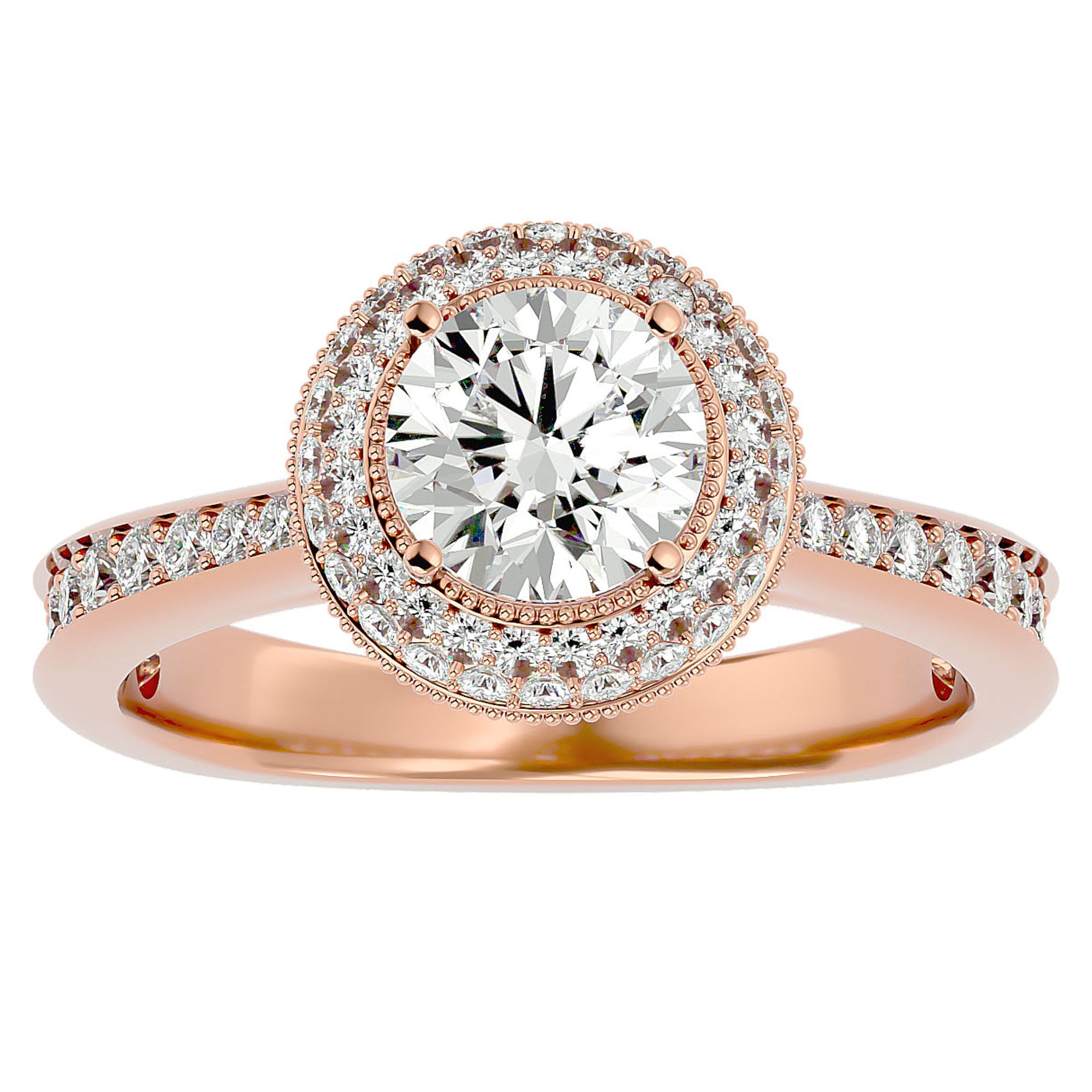 Inel de Logodnă din Aur 14k cu Diamante Naturale Brilliant Rotund Halo Pavé de 1.59 ct din 14k Aur Roz - Castelo.ro
