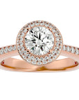 Inel de Logodnă cu Diamante Naturale Brilliant Rotund Halo Pavé de 1.59 ct din 18k Aur Roz - Castelo.ro