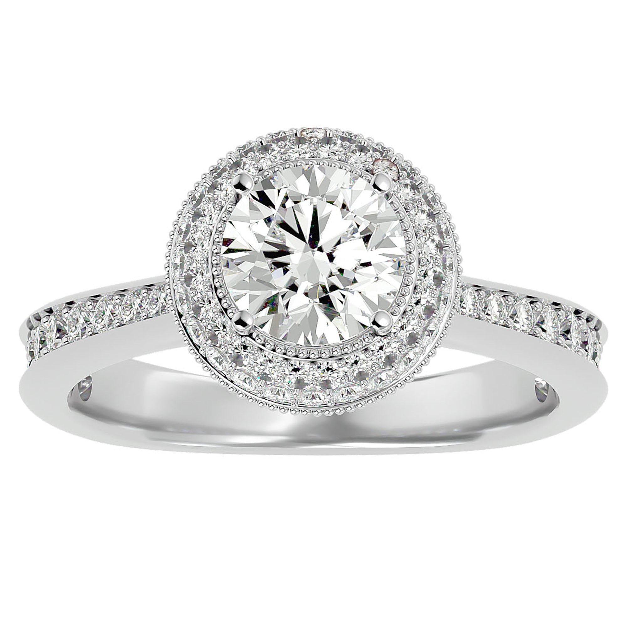 Inel de Logodnă din Aur 14k cu Diamante Create în Laborator Brilliant Rotund Halo Pavé de 1.59 ct din 14k Aur Alb - Castelo.ro