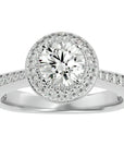 Inel de Logodnă din Aur 14k cu Diamante Create în Laborator Brilliant Rotund Halo Pavé de 1.59 ct din 14k Aur Alb - Castelo.ro