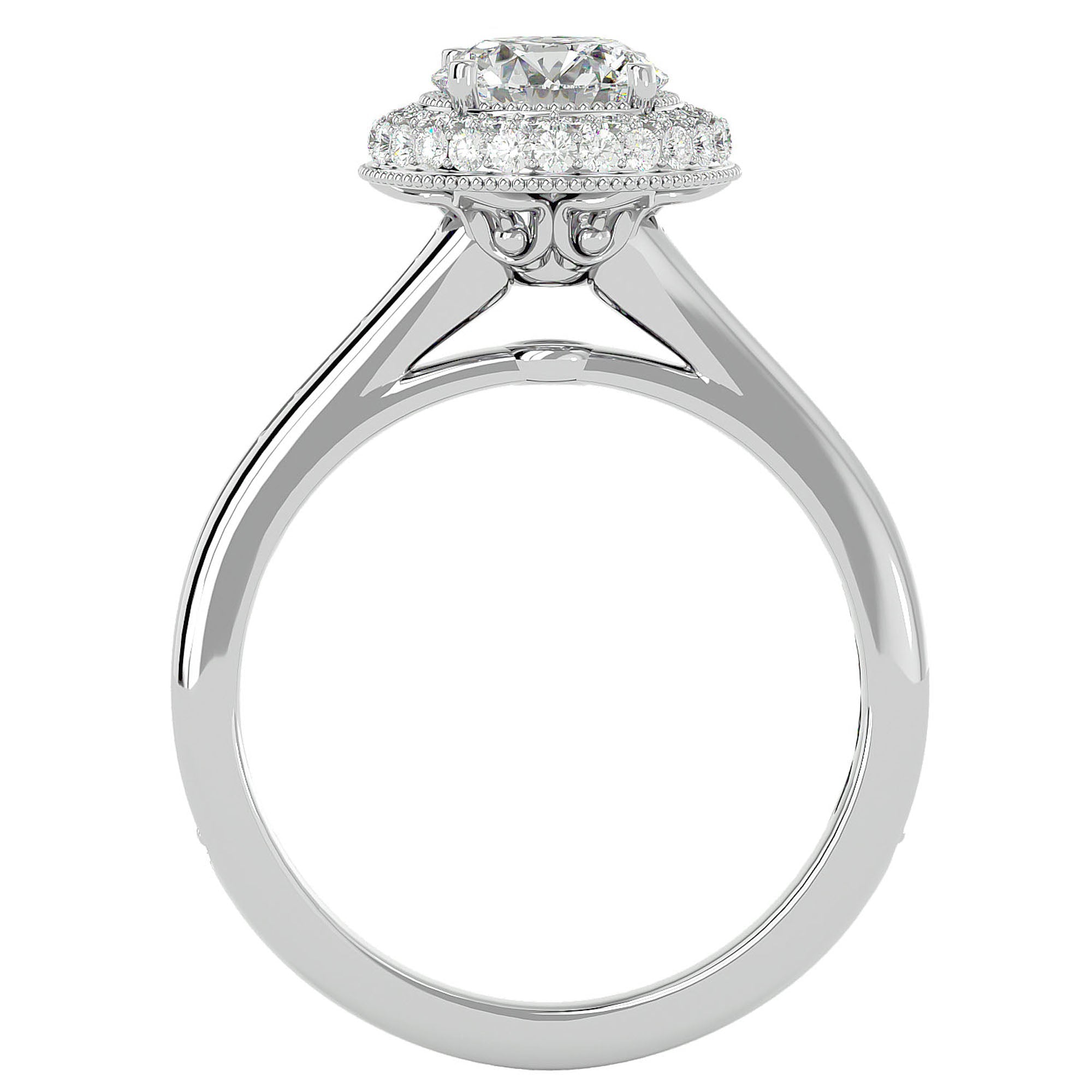 Inel de Logodnă din Aur 14k cu Diamante Create în Laborator Brilliant Rotund Halo Pavé de 1.59 ct din 14k Aur Alb - Castelo.ro