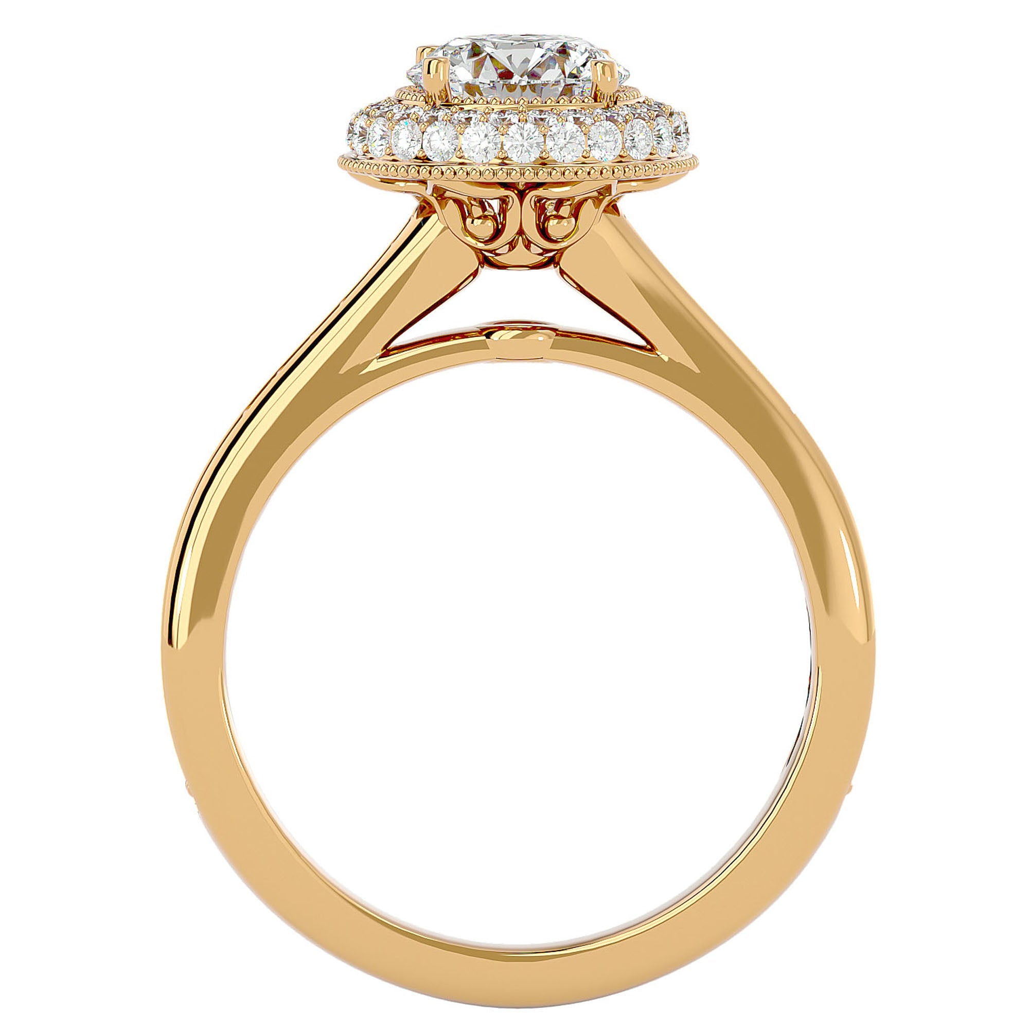 Inel de Logodnă din Aur 14k cu Moissanite Brilliant Rotund Halo Pavé de 1.59 ct din 14k Aur Galben - Castelo.ro