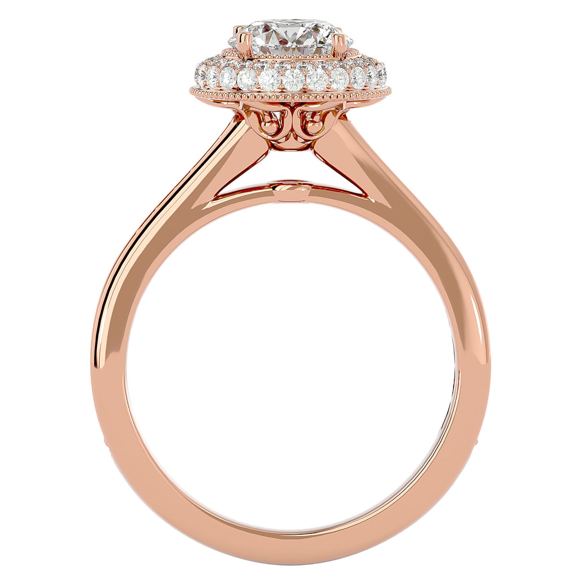 Inel de Logodnă din Aur 14k cu Diamante Create în Laborator Brilliant Rotund Halo Pavé de 1.59 ct din 14k Aur Roz - Castelo.ro