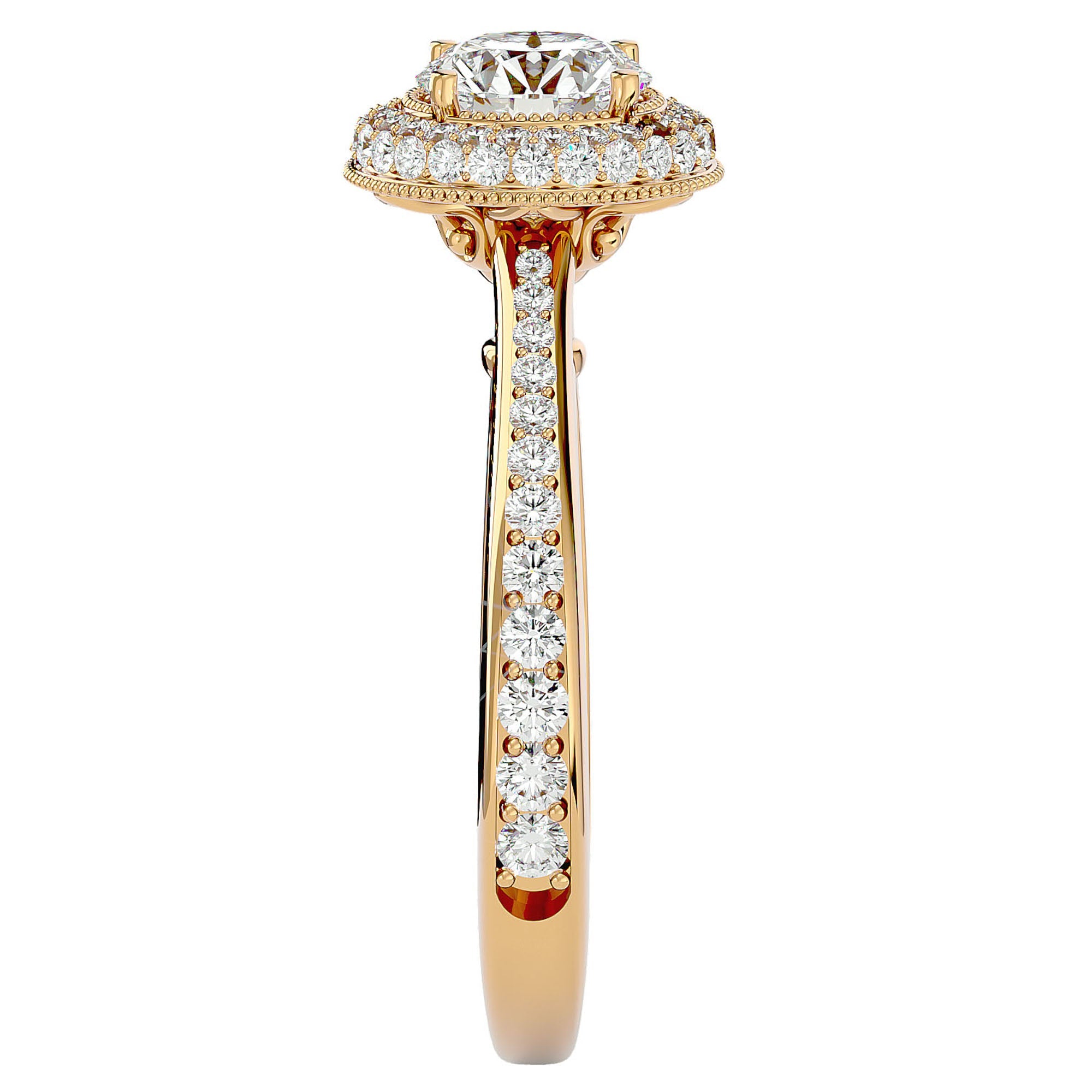 Inel de Logodnă din Aur 14k cu Moissanite Brilliant Rotund Halo Pavé de 1.59 ct din 14k Aur Galben - Castelo.ro