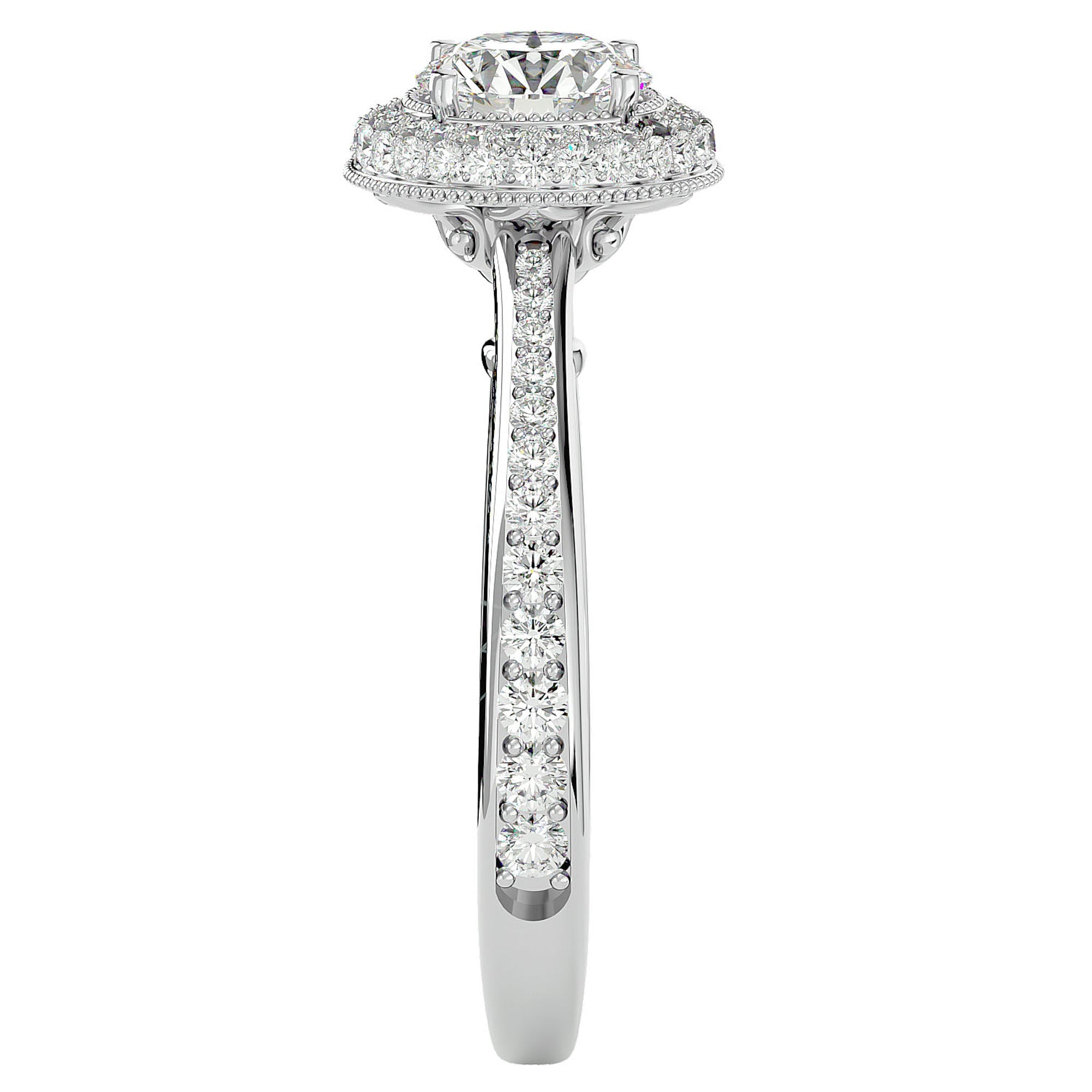 Inel de Logodnă cu Moissanite Brilliant Rotund Halo Pavé de 1.59 ct din Platina - Castelo.ro