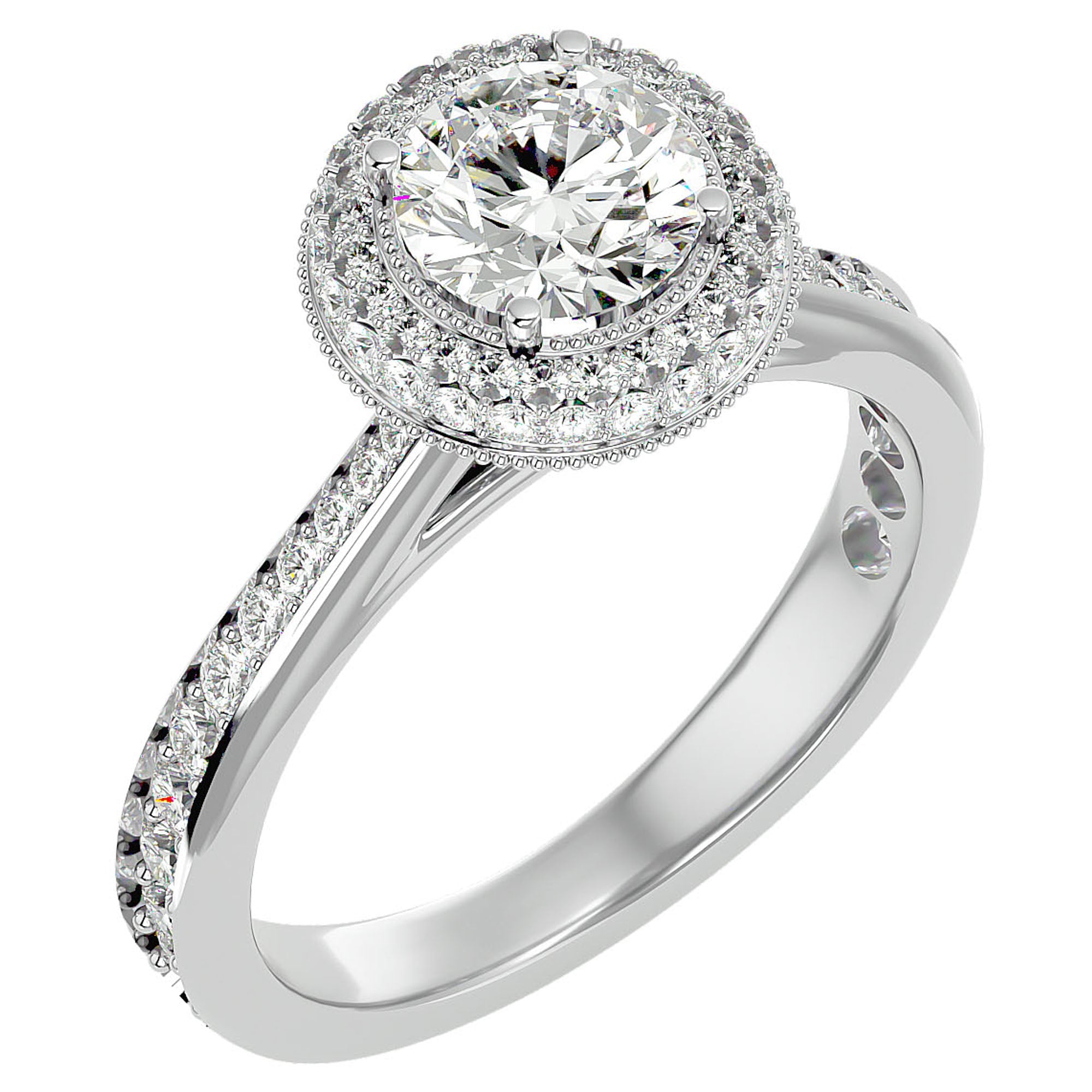 Inel de Logodnă cu Moissanite Brilliant Rotund Halo Pavé de 1.59 ct din Platina - Castelo.ro