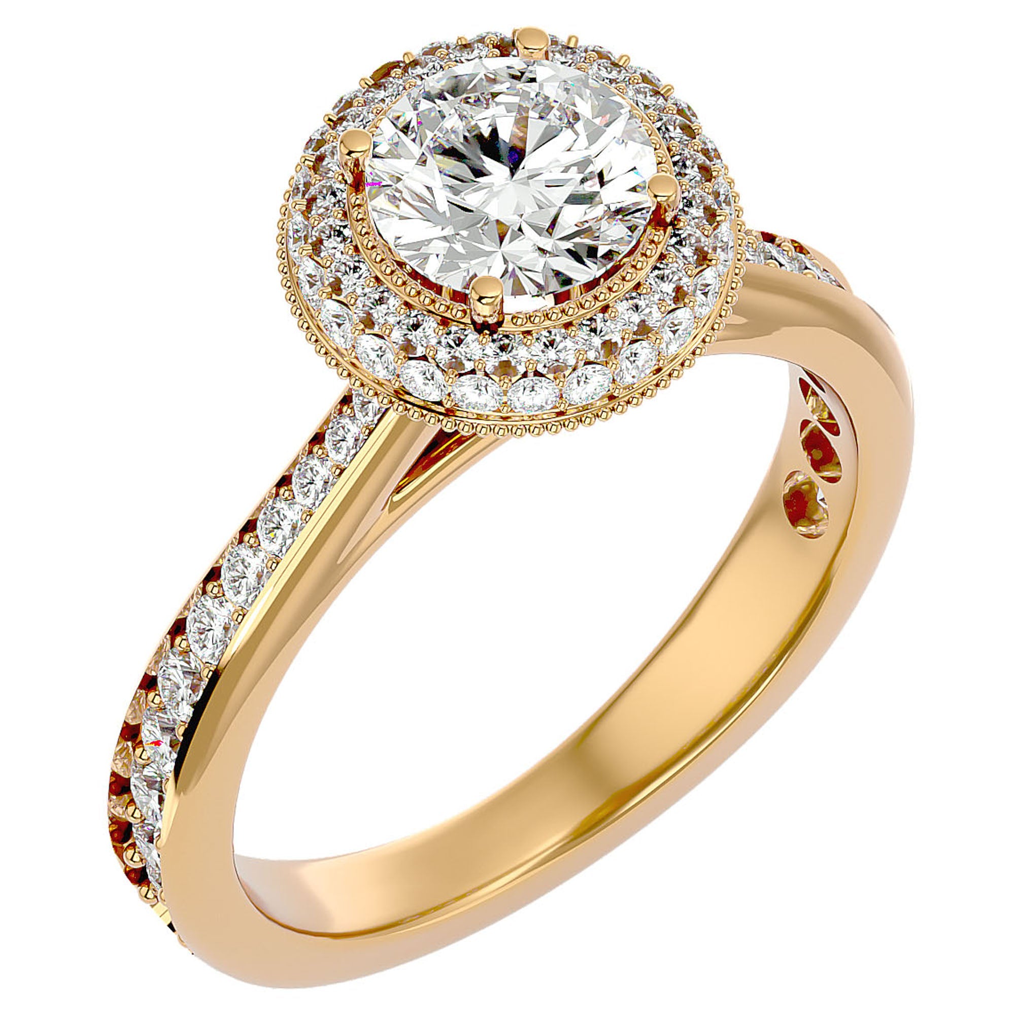 Inel de Logodnă din Aur 14k cu Diamante Create în Laborator Brilliant Rotund Halo Pavé de 1.59 ct din 14k Aur Galben - Castelo.ro