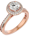 Inel de Logodnă cu Diamante Create în Laborator Brilliant Rotund Halo Pavé de 1.59 ct din 18k Aur Roz - Castelo.ro