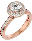 Inel de Logodnă cu Diamante Naturale Brilliant Rotund Halo Pavé de 1.59 ct din 18k Aur Roz - Castelo.ro