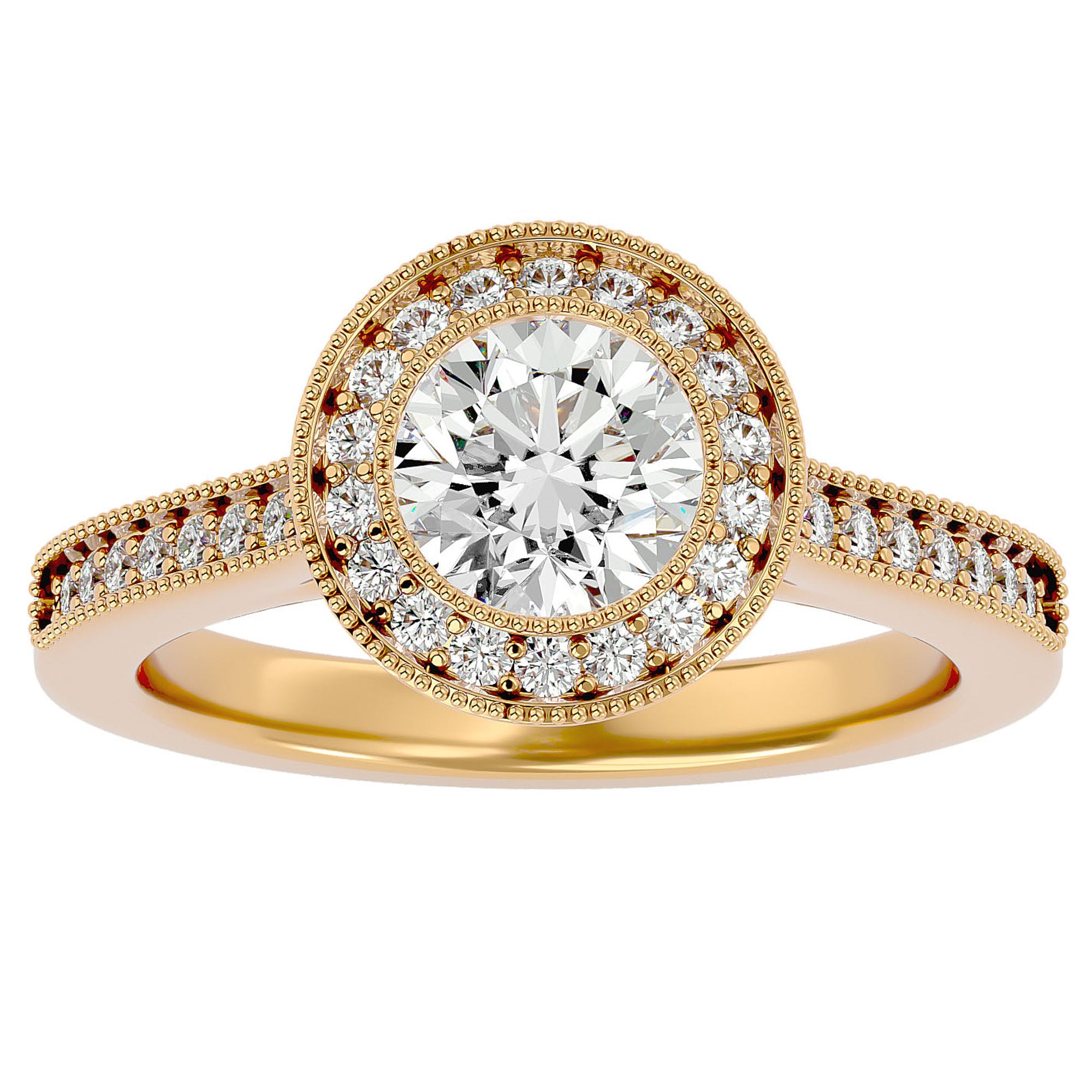 Inel de Logodnă din Aur 14k cu Moissanite Brilliant Halo Pavé de 1.56 ct din 14k Aur Galben - Castelo.ro