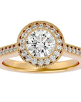 Inel de Logodnă cu Diamante Create în Laborator Brilliant Halo Pavé de 1.56 ct din 18k Aur Galben - Castelo.ro