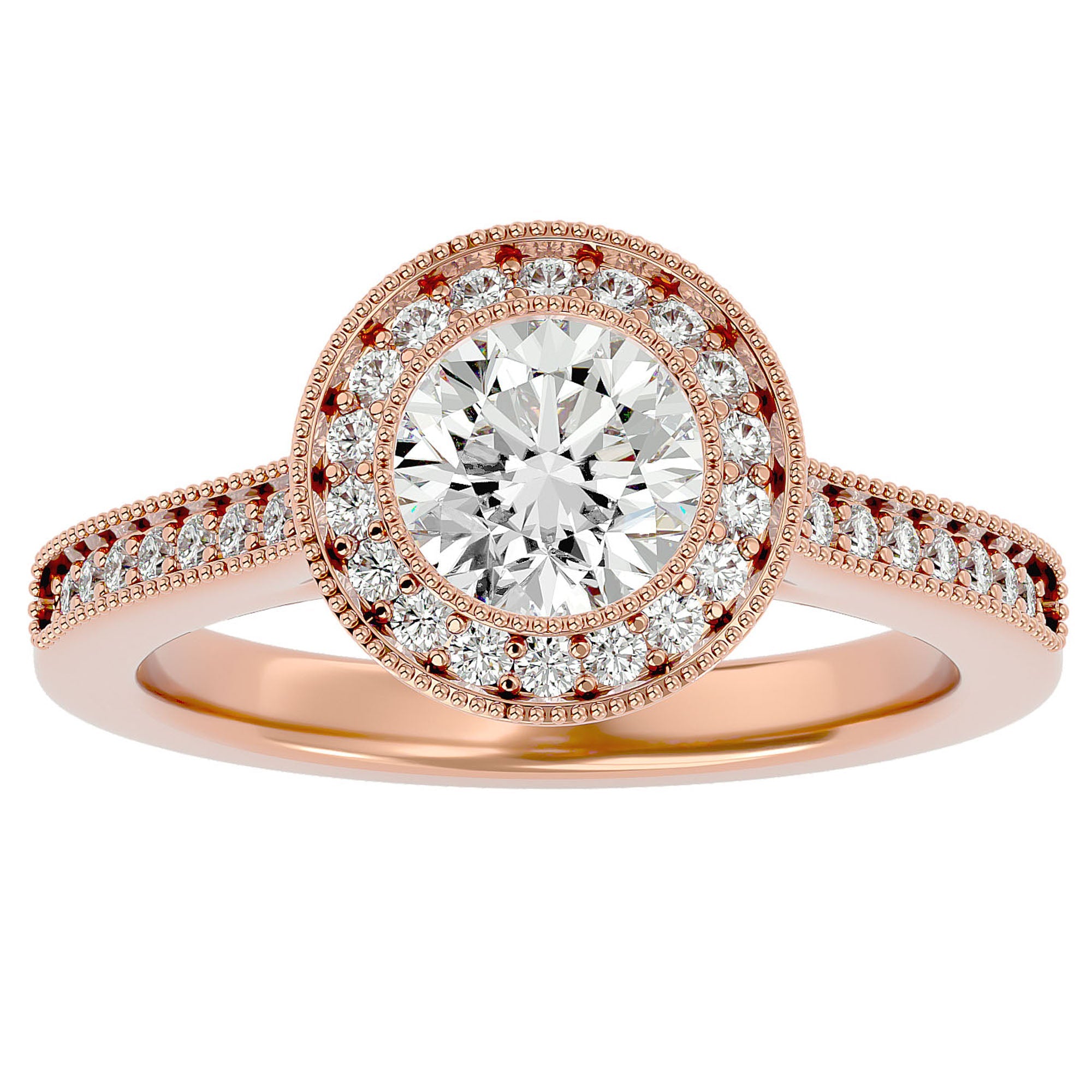 Inel de Logodnă din Aur 14k cu Diamante Naturale Brilliant Halo Pavé de 1.56 ct din 14k Aur Roz - Castelo.ro