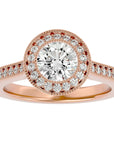 Inel de Logodnă cu Diamante Create în Laborator Brilliant Halo Pavé de 1.56 ct din 18k Aur Roz - Castelo.ro