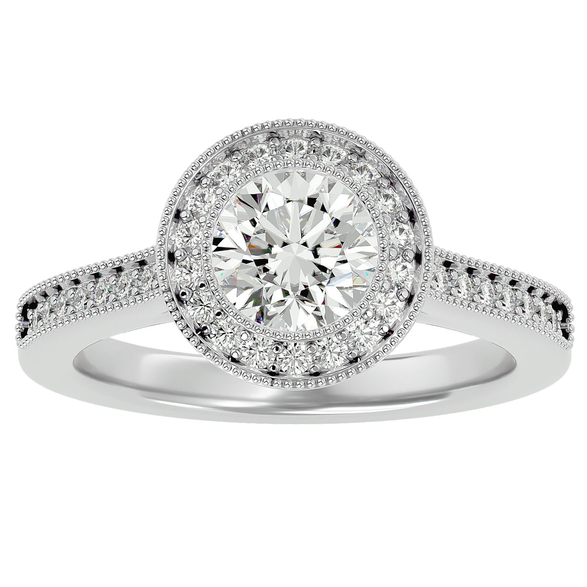 Inel de Logodnă din Aur 14k cu Diamante Create în Laborator Brilliant Halo Pavé de 1.56 ct din 14k Aur Alb - Castelo.ro