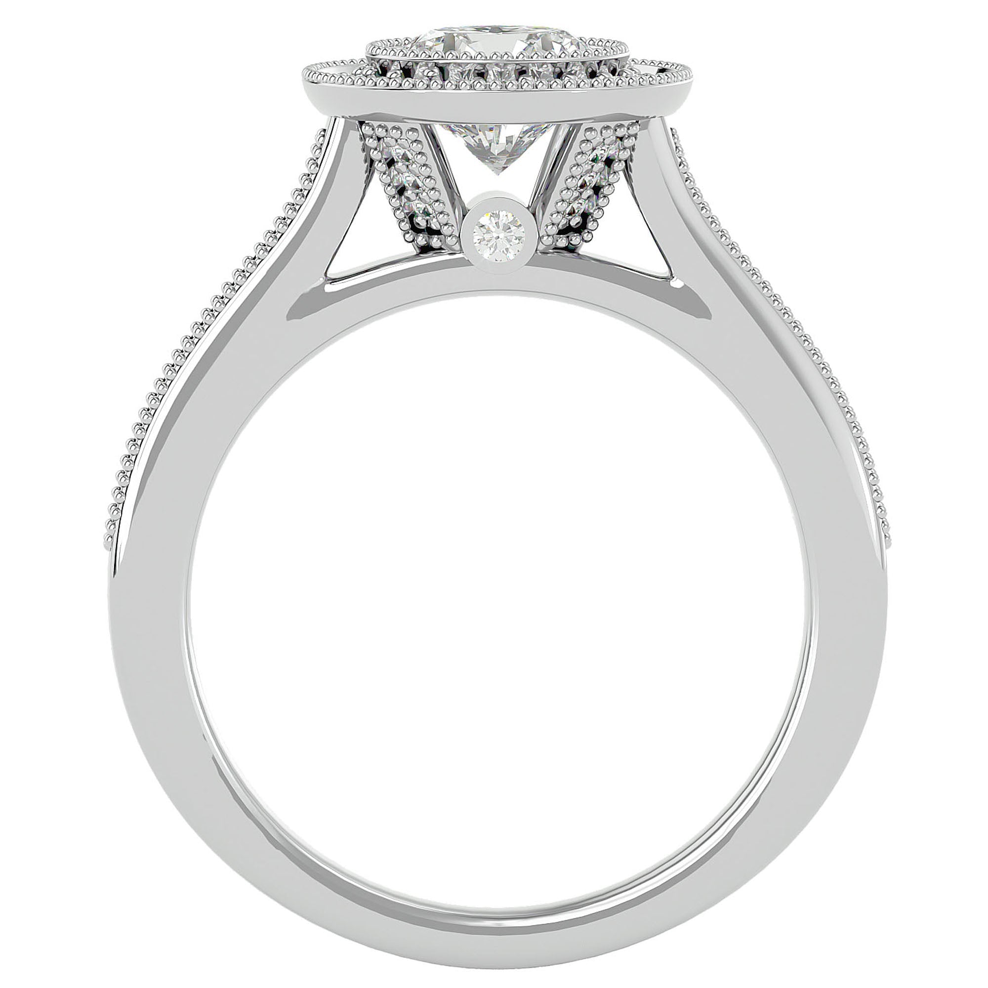 Inel de Logodnă din Aur 14k cu Diamante Create în Laborator Brilliant Halo Pavé de 1.56 ct din 14k Aur Alb - Castelo.ro