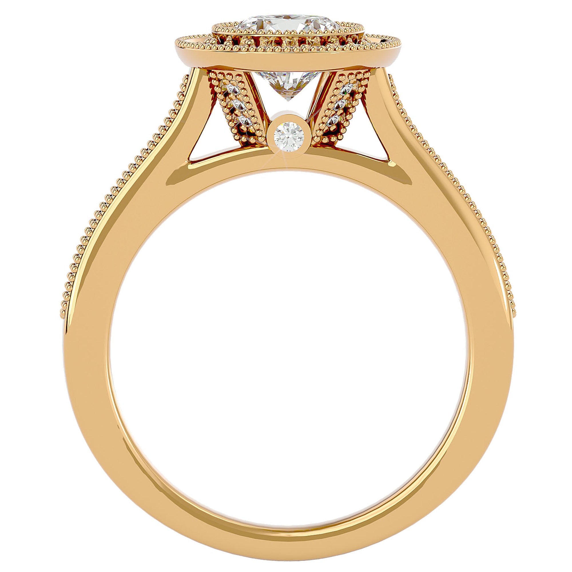 Inel de Logodnă din Aur 14k cu Moissanite Brilliant Halo Pavé de 1.56 ct din 14k Aur Galben - Castelo.ro