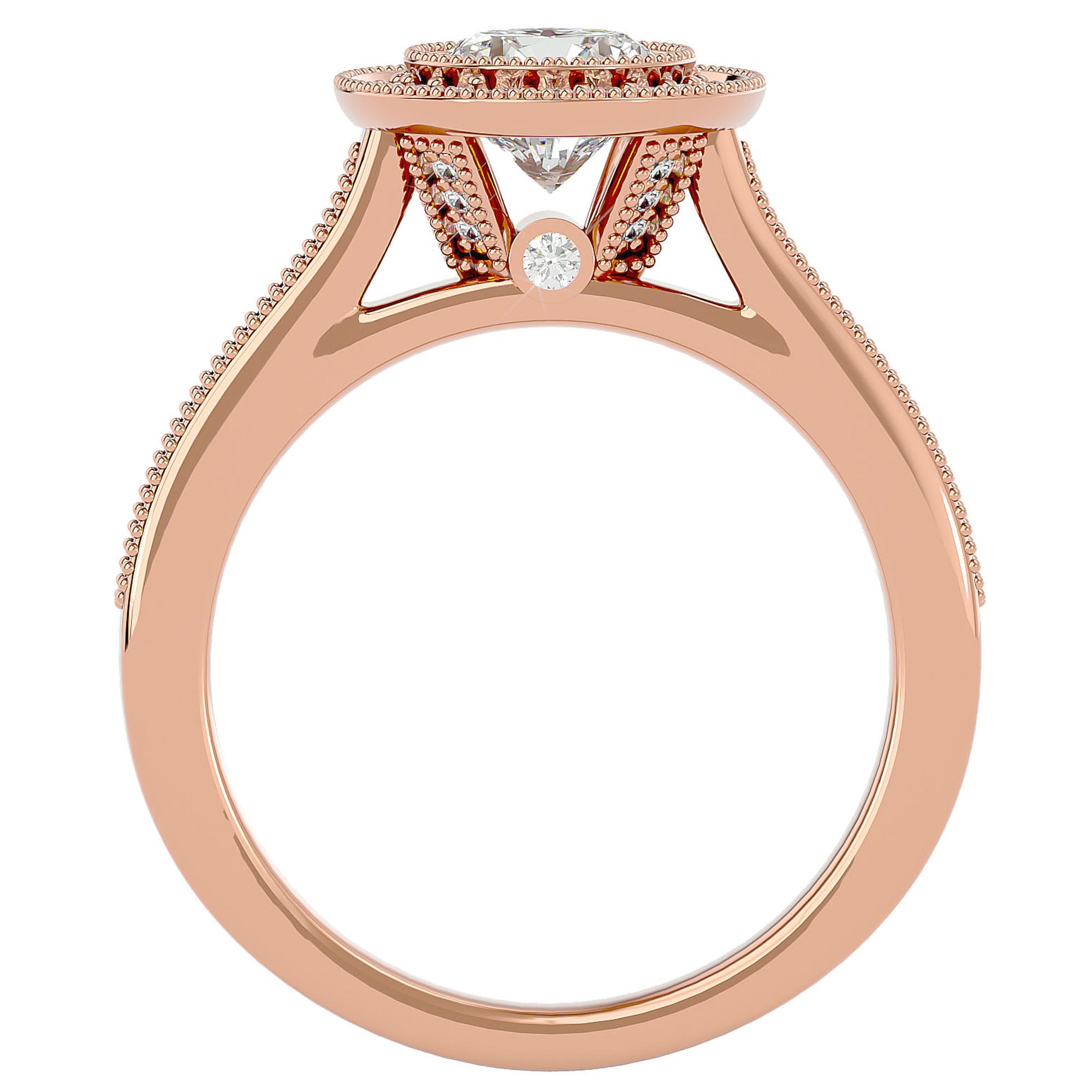 Inel de Logodnă din Aur 14k cu Moissanite Brilliant Halo Pavé de 1.56 ct din 14k Aur Roz - Castelo.ro