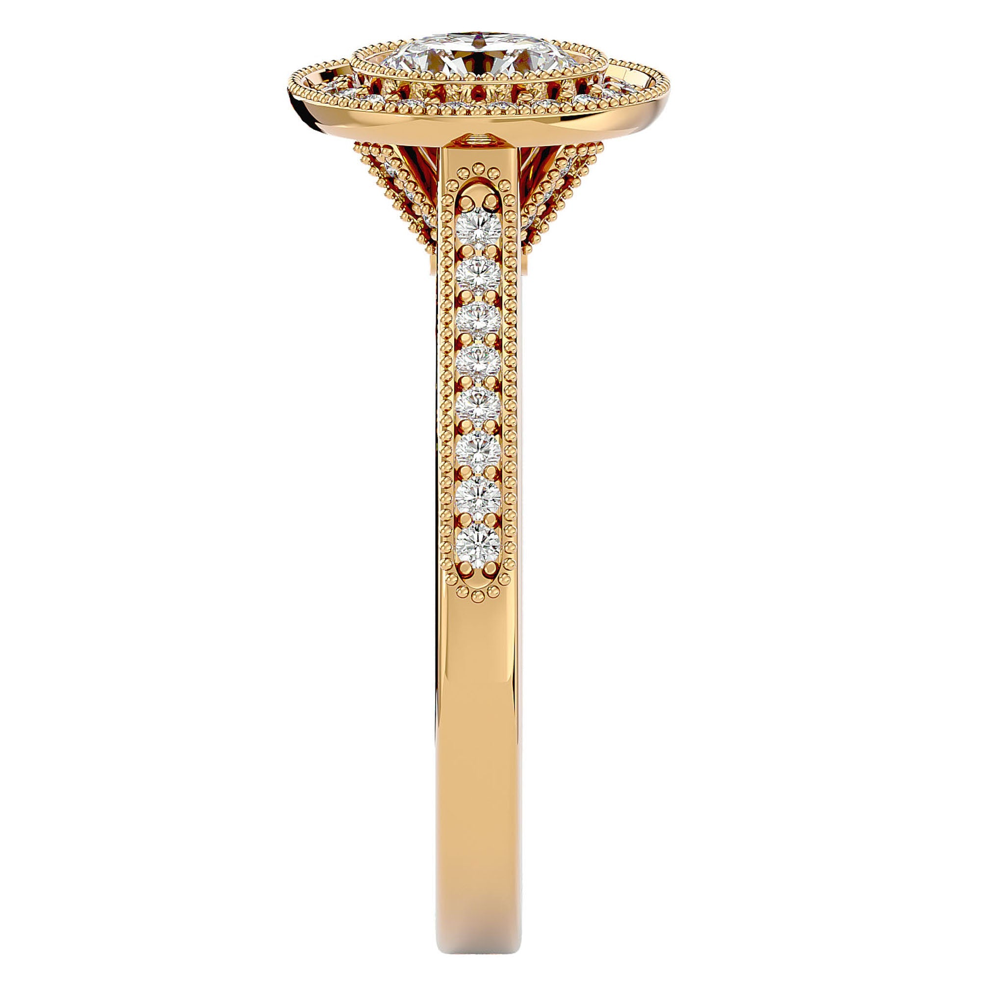 Inel de Logodnă din Aur 14k cu Diamante Naturale Brilliant Halo Pavé de 1.56 ct din 14k Aur Galben - Castelo.ro
