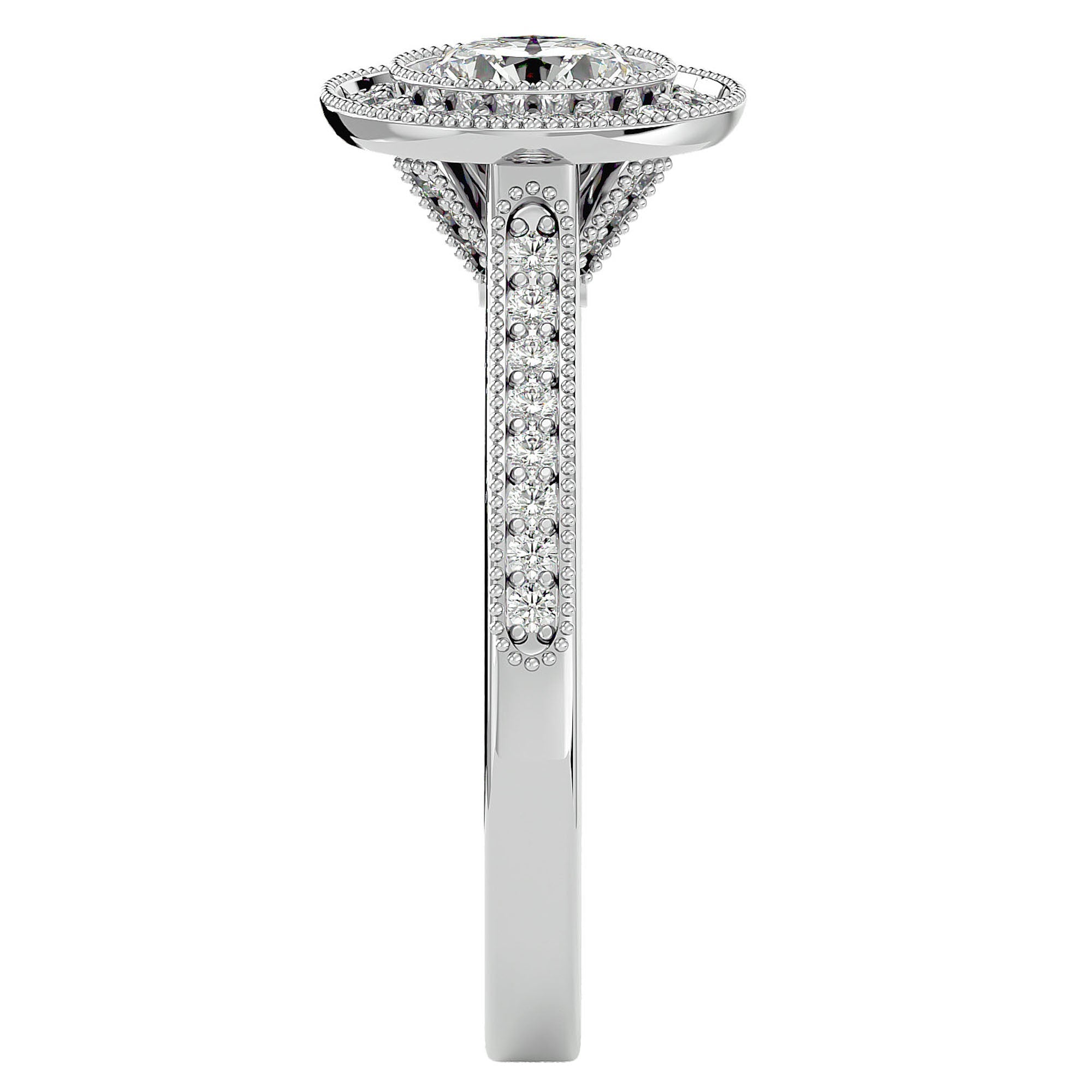 Inel de Logodnă din Aur 14k cu Diamante Create în Laborator Brilliant Halo Pavé de 1.56 ct din 14k Aur Alb - Castelo.ro