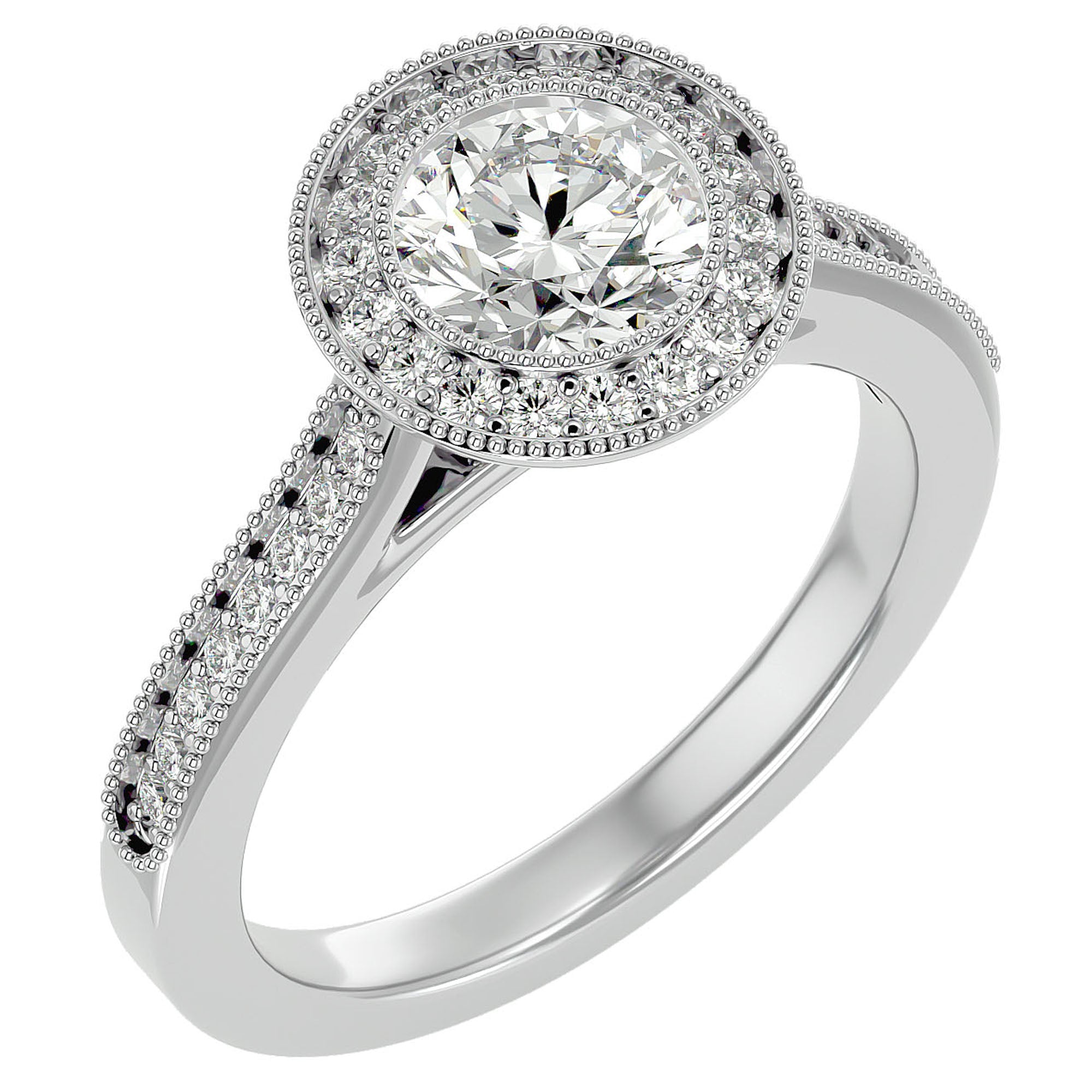 Inel de Logodnă din Aur 14k cu Diamante Create în Laborator Brilliant Halo Pavé de 1.56 ct din 14k Aur Alb - Castelo.ro