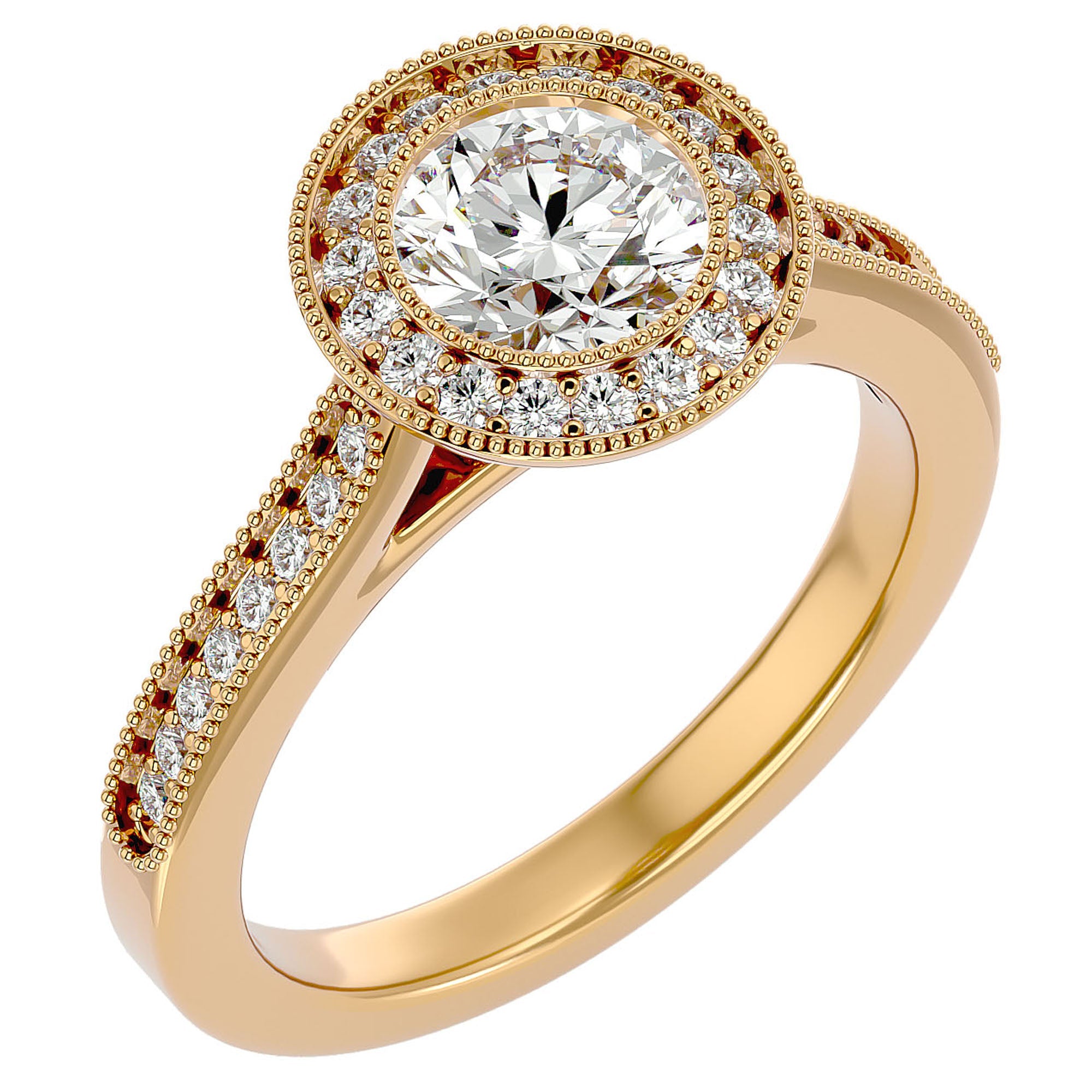 Inel de Logodnă din Aur 14k cu Moissanite Brilliant Halo Pavé de 1.56 ct din 14k Aur Galben - Castelo.ro