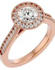 Inel de Logodnă cu Moissanite Brilliant Halo Pavé de 1.56 ct din 18k Aur Roz - Castelo.ro