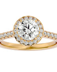 Inel de Logodnă cu Diamante Create în Laborator Brilliant Halo Pavé de 1.58 ct din 18k Aur Galben - Castelo.ro