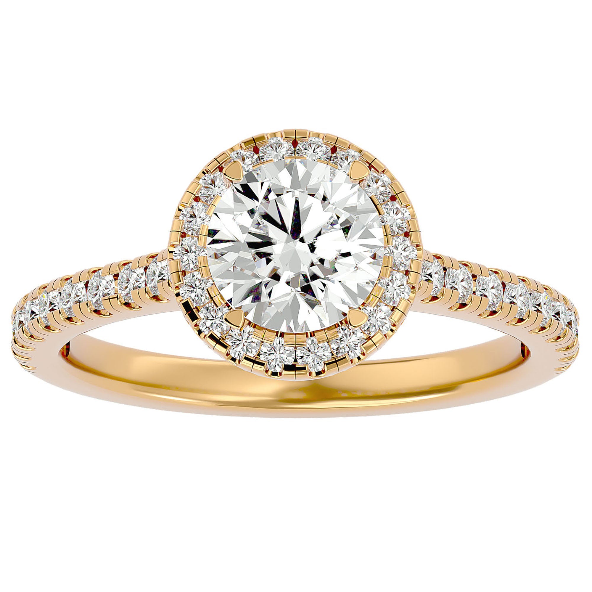 Inel de Logodnă din Aur 14k cu Moissanite Brilliant Halo Pavé de 1.58 ct din 14k Aur Galben - Castelo.ro