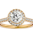 Inel de Logodnă din Aur 14k cu Moissanite Brilliant Halo Pavé de 1.58 ct din 14k Aur Galben - Castelo.ro