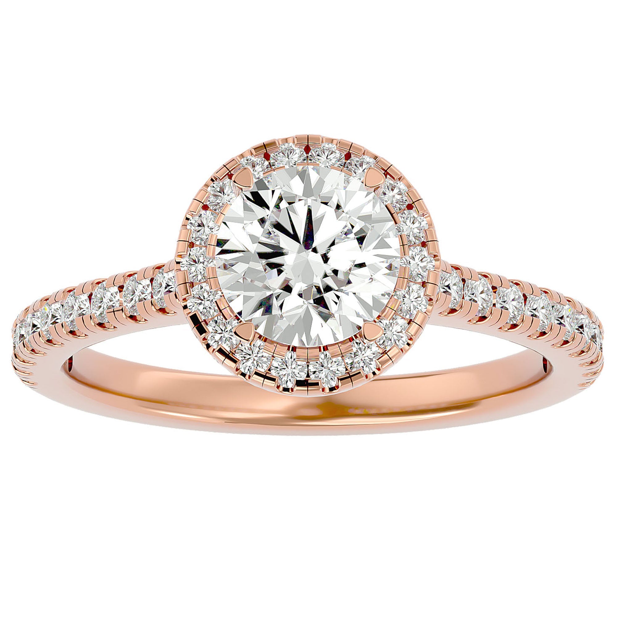Inel de Logodnă din Aur 14k cu Moissanite Brilliant Halo Pavé de 1.58 ct din 14k Aur Roz - Castelo.ro
