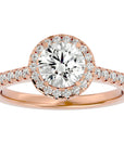 Inel de Logodnă din Aur 14k cu Diamante Create în Laborator Brilliant Halo Pavé de 1.58 ct din 14k Aur Roz - Castelo.ro