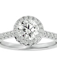 Inel de Logodnă din Aur 14k cu Diamante Create în Laborator Brilliant Halo Pavé de 1.58 ct din 14k Aur Alb - Castelo.ro