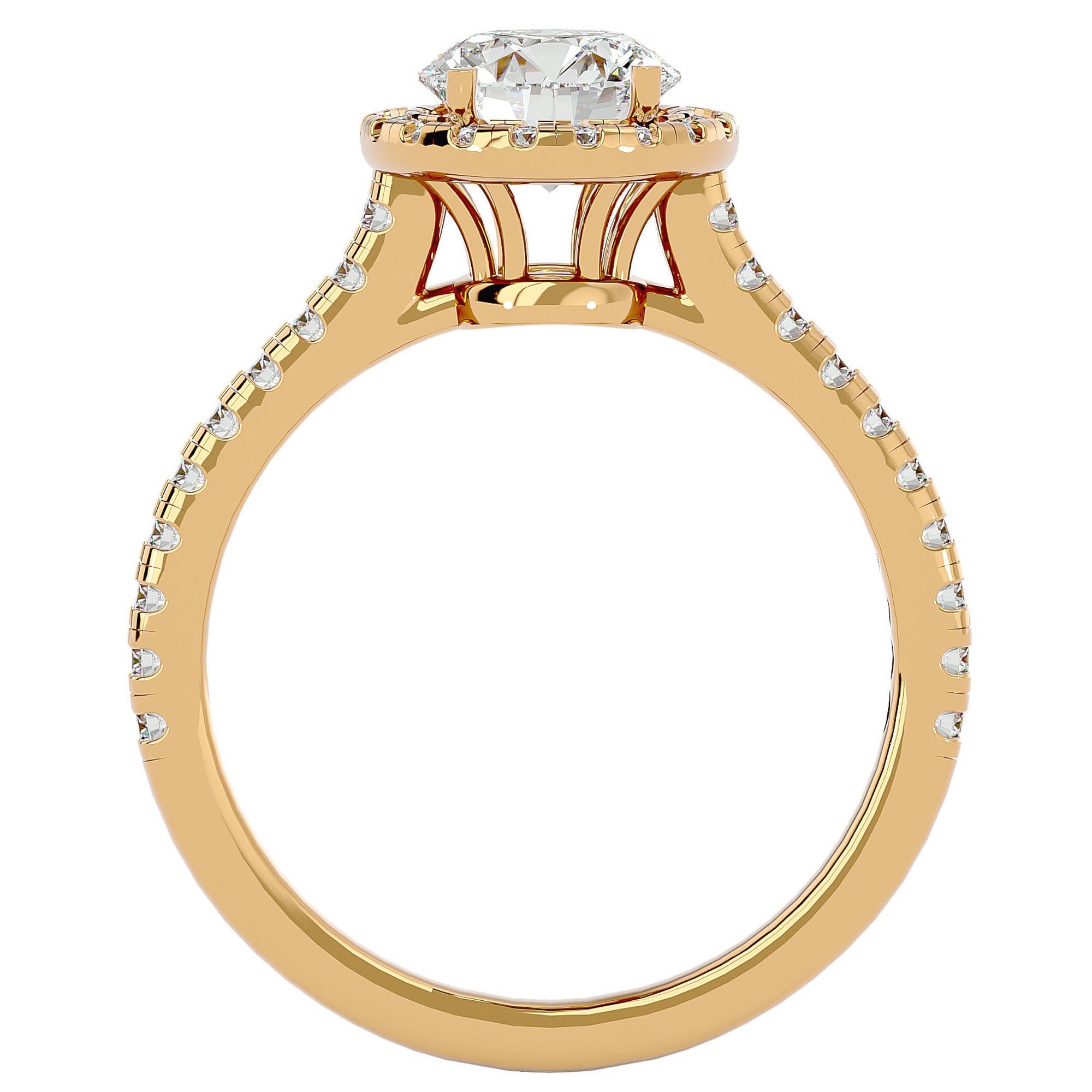 Inel de Logodnă din Aur 14k cu Diamante Naturale Brilliant Halo Pavé de 1.58 ct din 14k Aur Galben - Castelo.ro